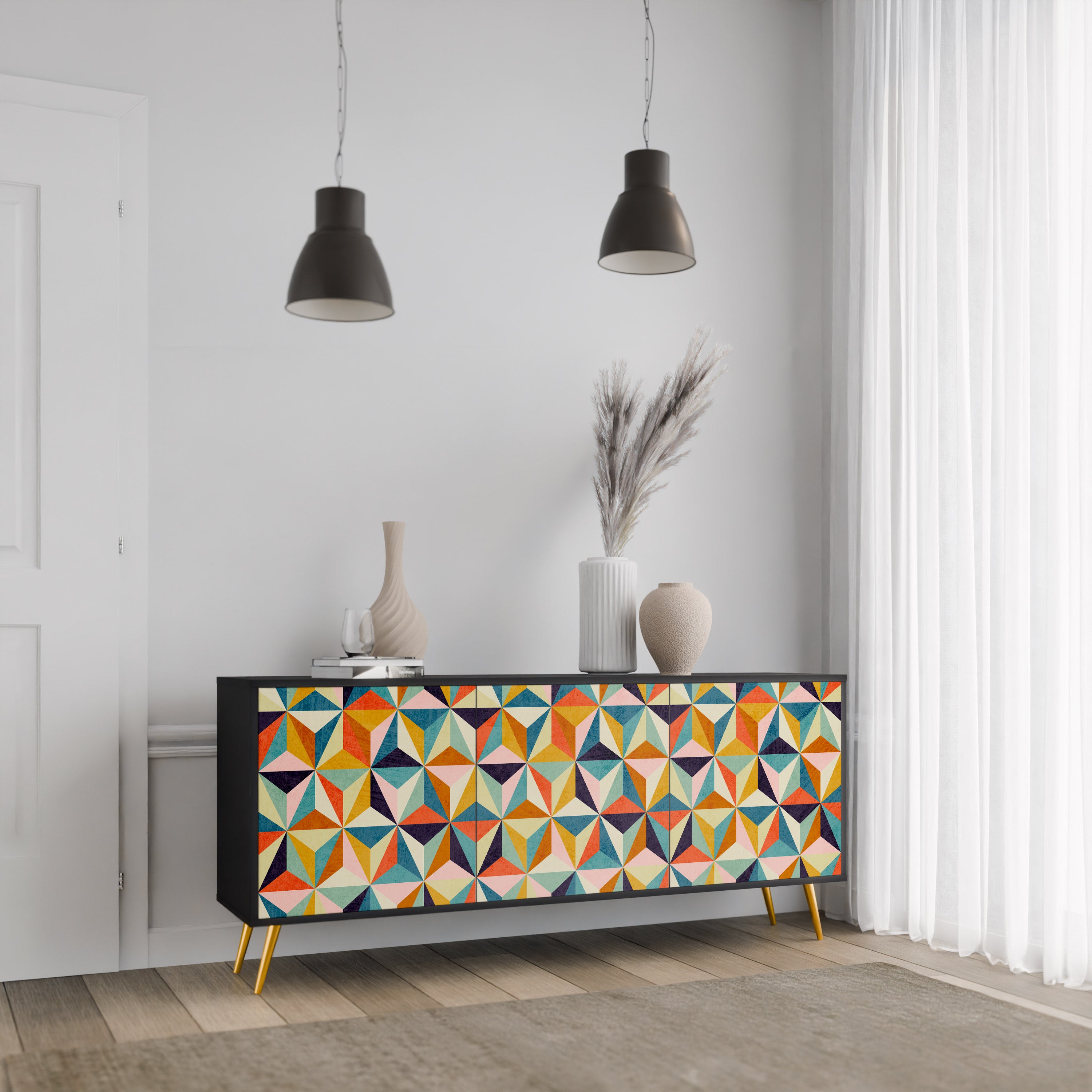 TESSELATE TREASURES 3-Door Sideboard in Black Finish