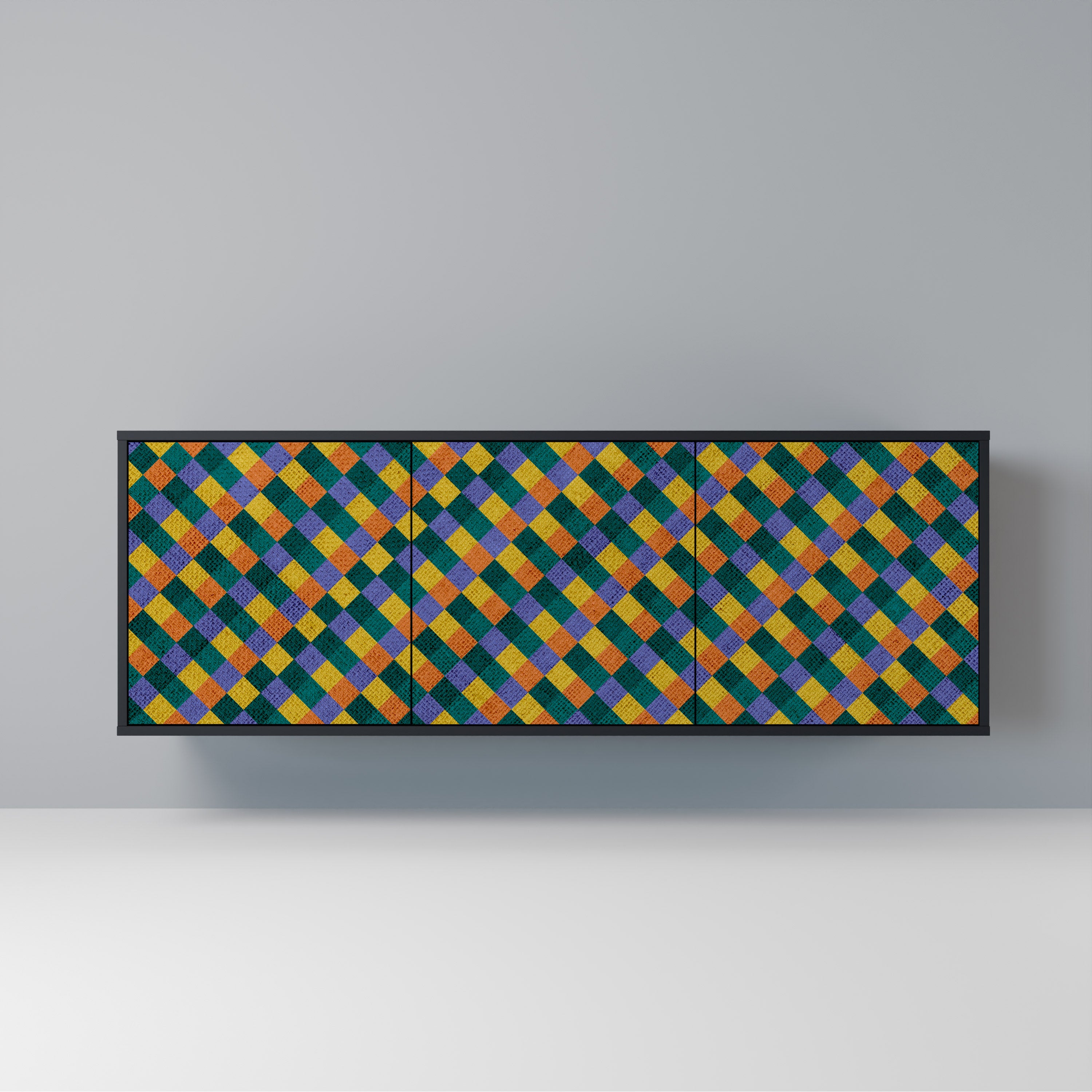 PAINTED SQUARES MIX 3-Door Sideboard in Black Finish