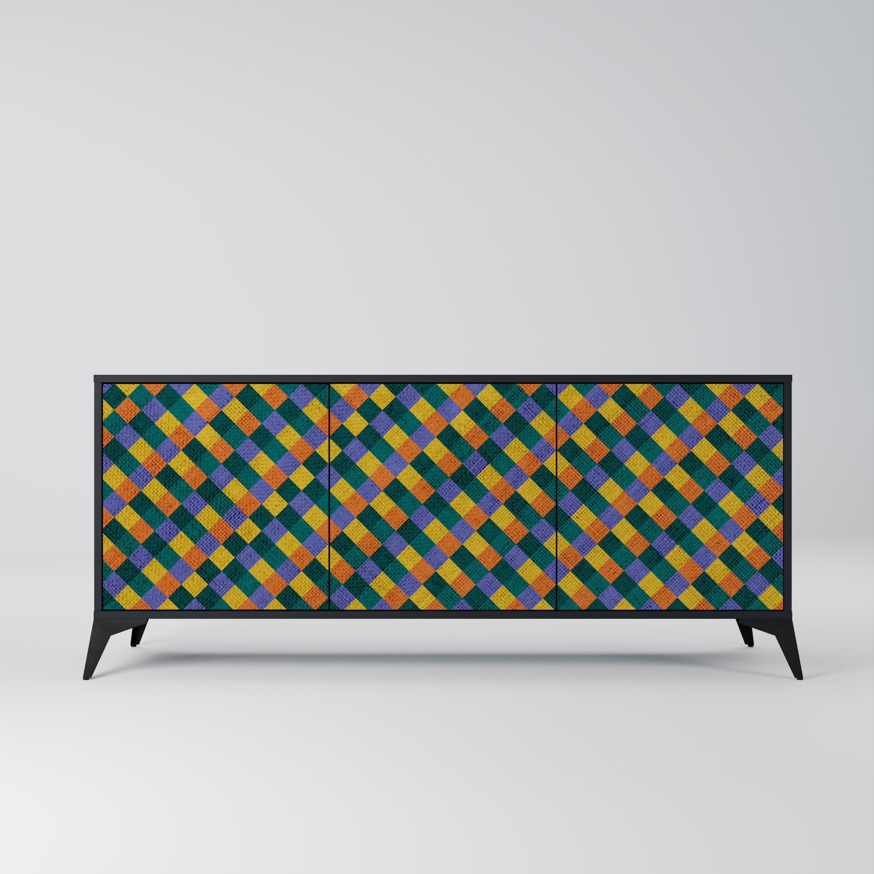 PAINTED SQUARES MIX 3-Door Sideboard in Black Finish