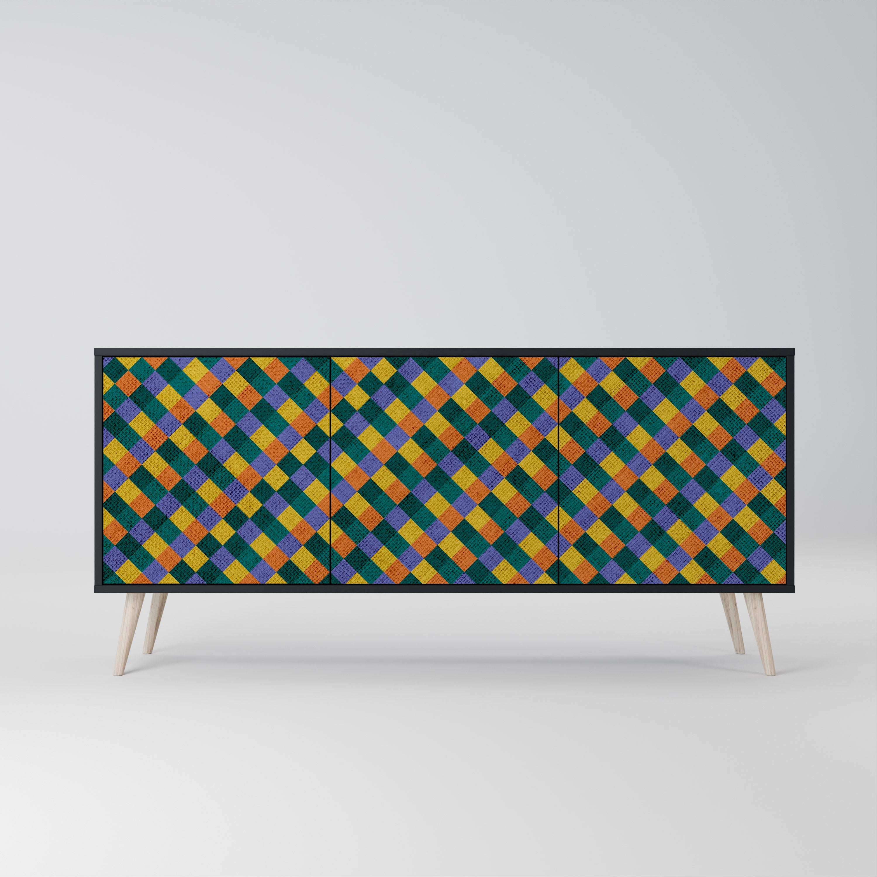 PAINTED SQUARES MIX 3-Door Sideboard in Black Finish