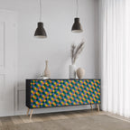 PAINTED SQUARES MIX 3-Door Sideboard in Black Finish