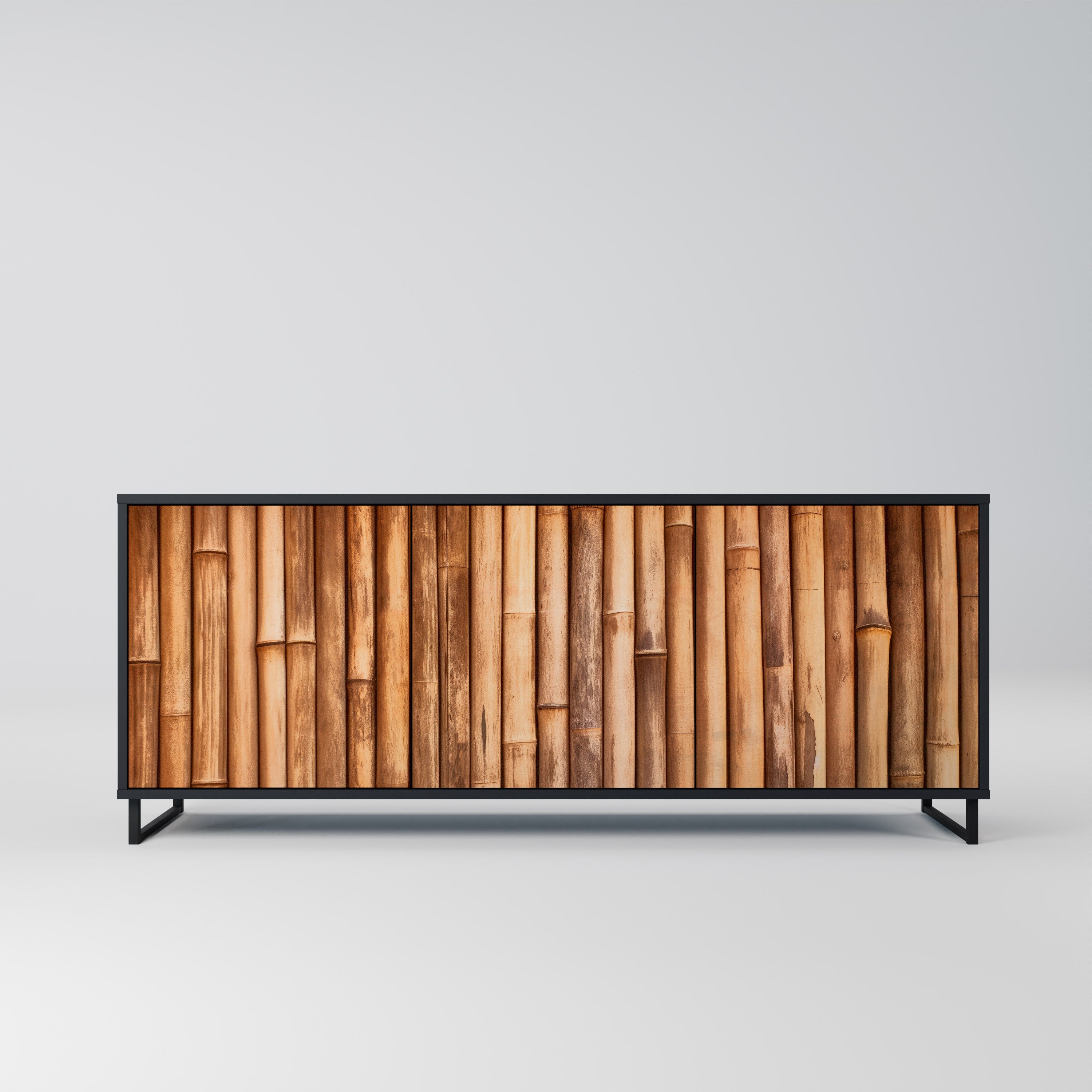 NATURAL WOOD 3-Door Sideboard in Black Finish