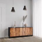 NATURAL WOOD 3-Door Sideboard in Black Finish