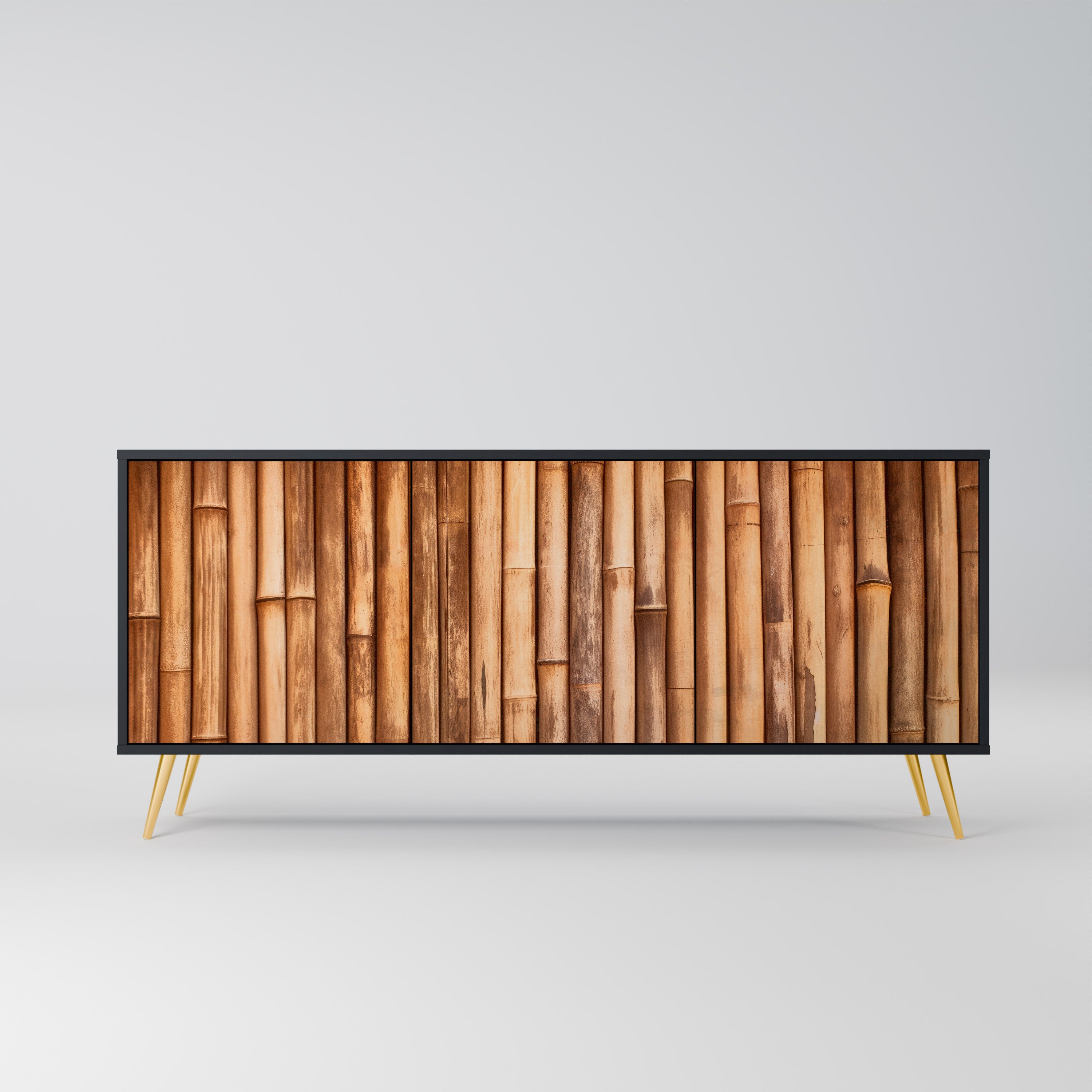 NATURAL WOOD 3-Door Sideboard in Black Finish