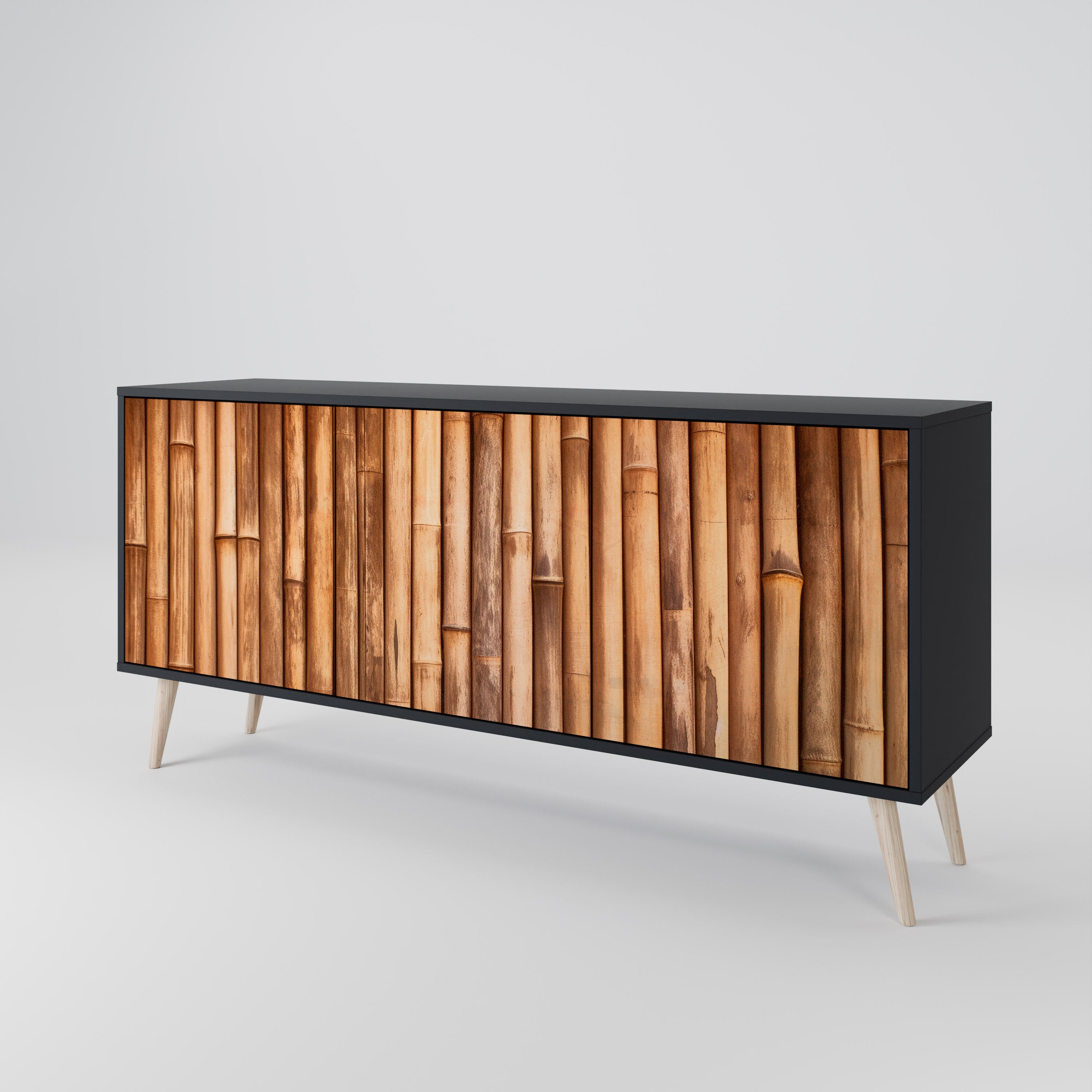NATURAL WOOD 3-Door Sideboard in Black Finish