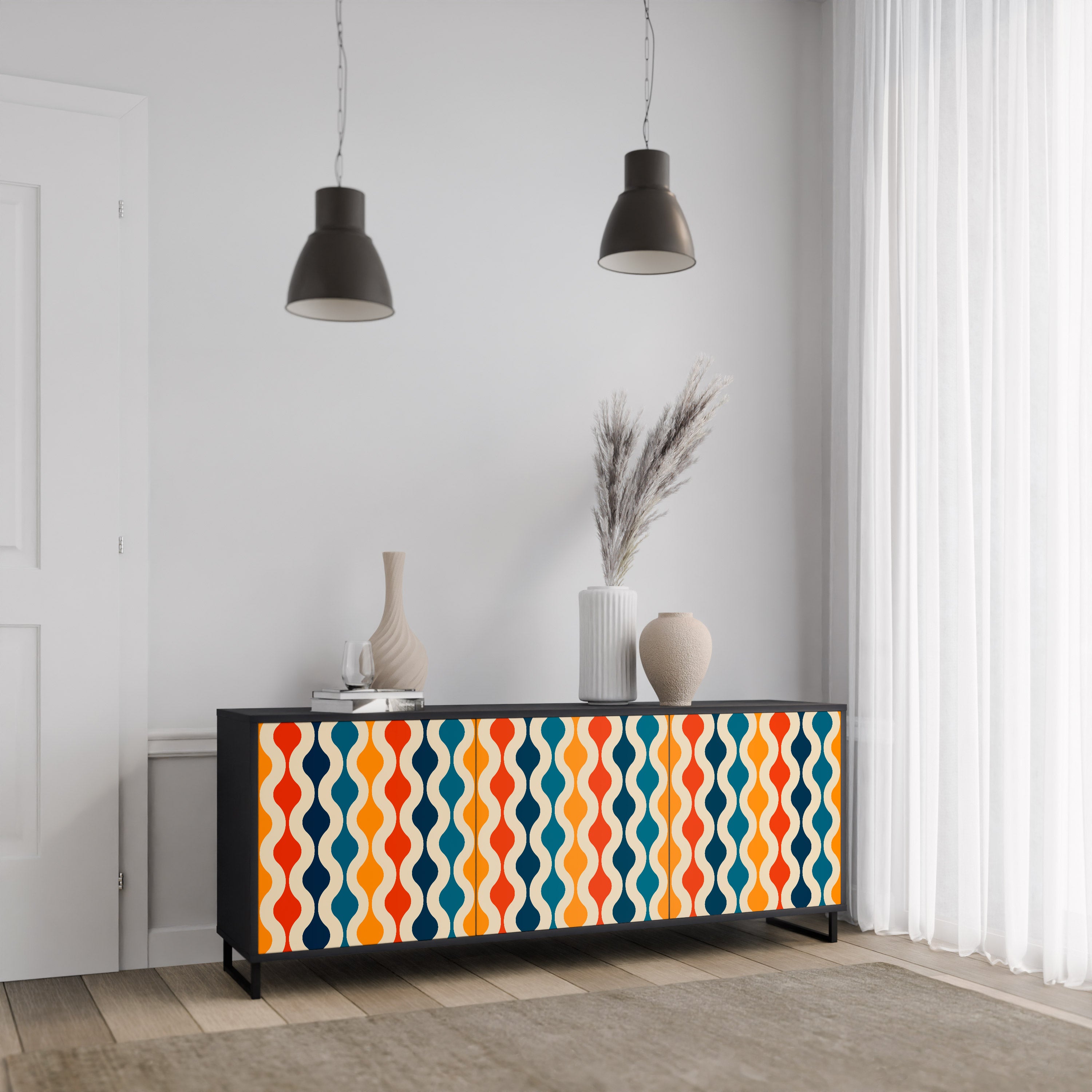 COLORFUL NOSTALGIA 3-Door Sideboard in Black Finish