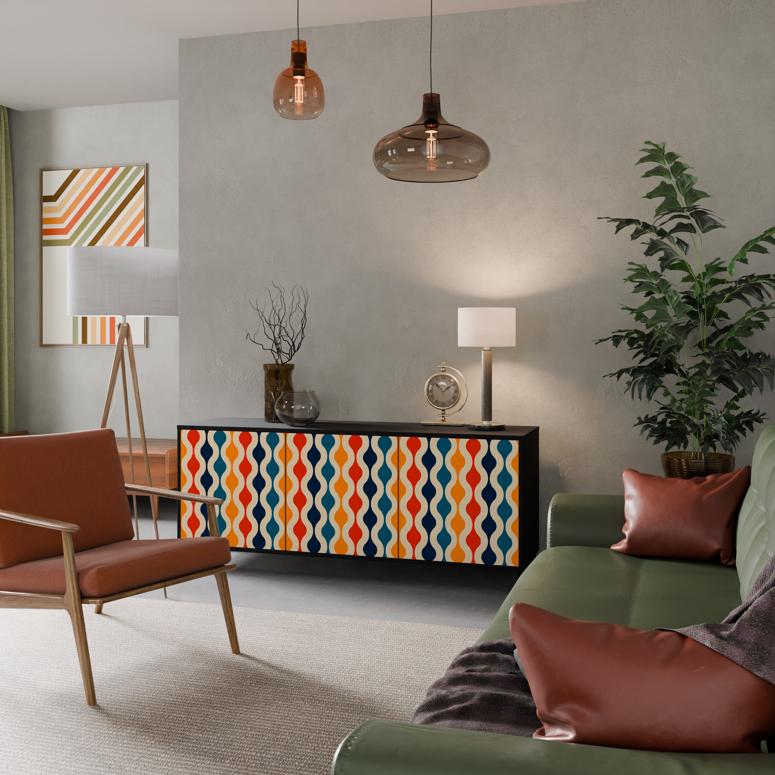 COLORFUL NOSTALGIA 3-Door Sideboard in Black Finish