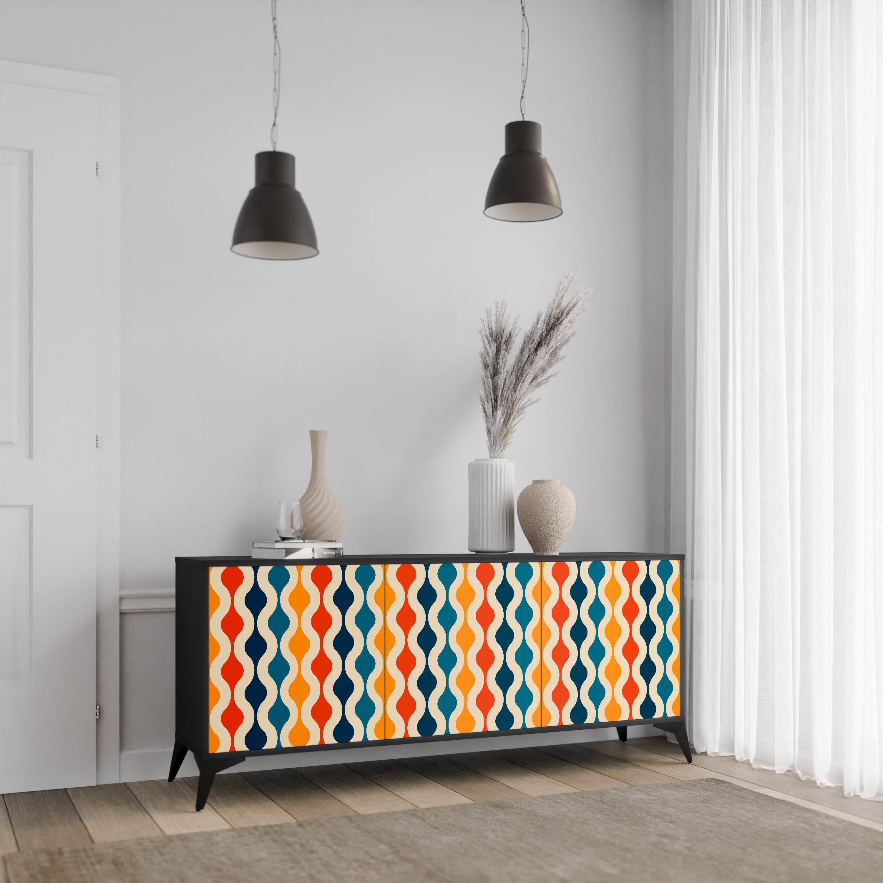 COLORFUL NOSTALGIA 3-Door Sideboard in Black Finish