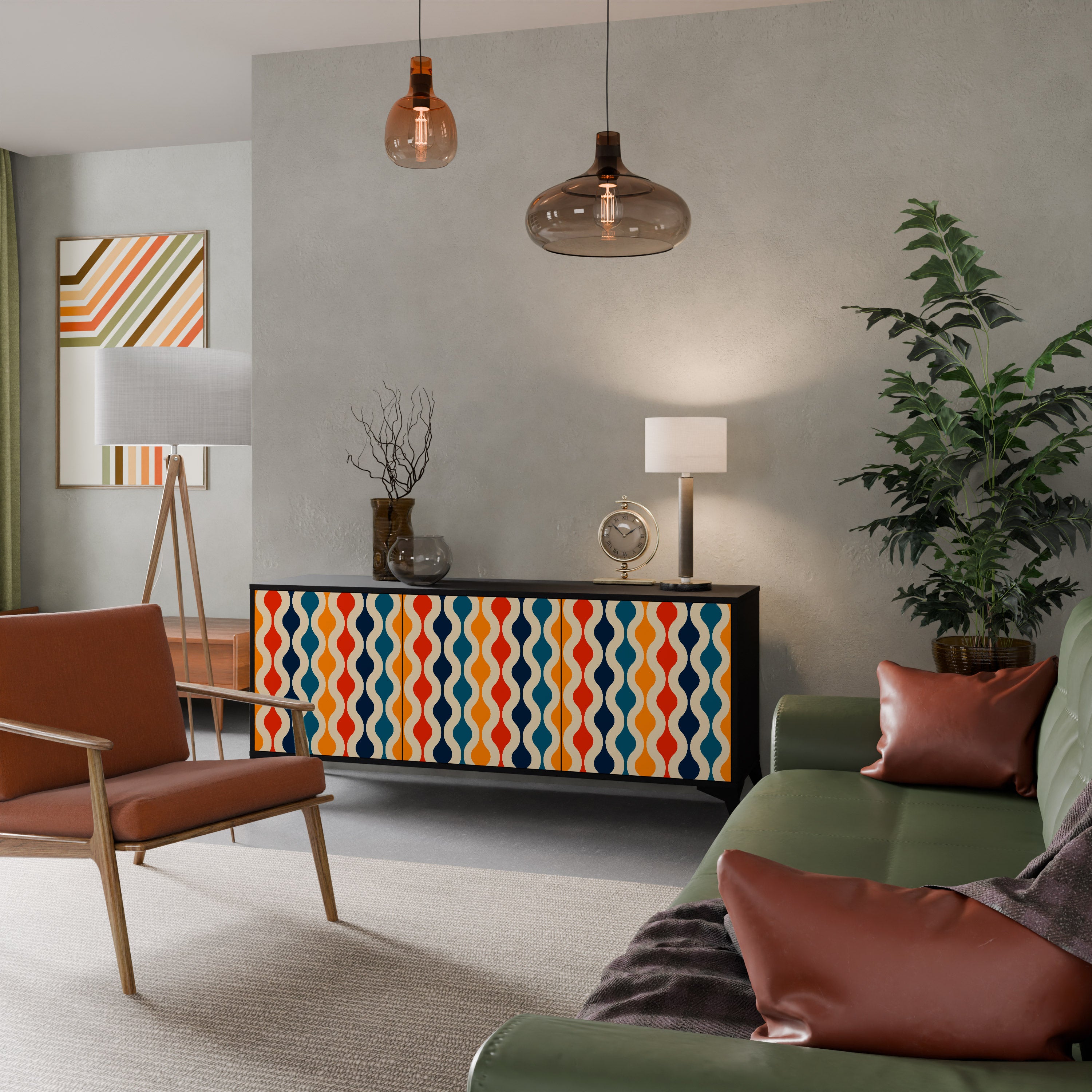 COLORFUL NOSTALGIA 3-Door Sideboard in Black Finish