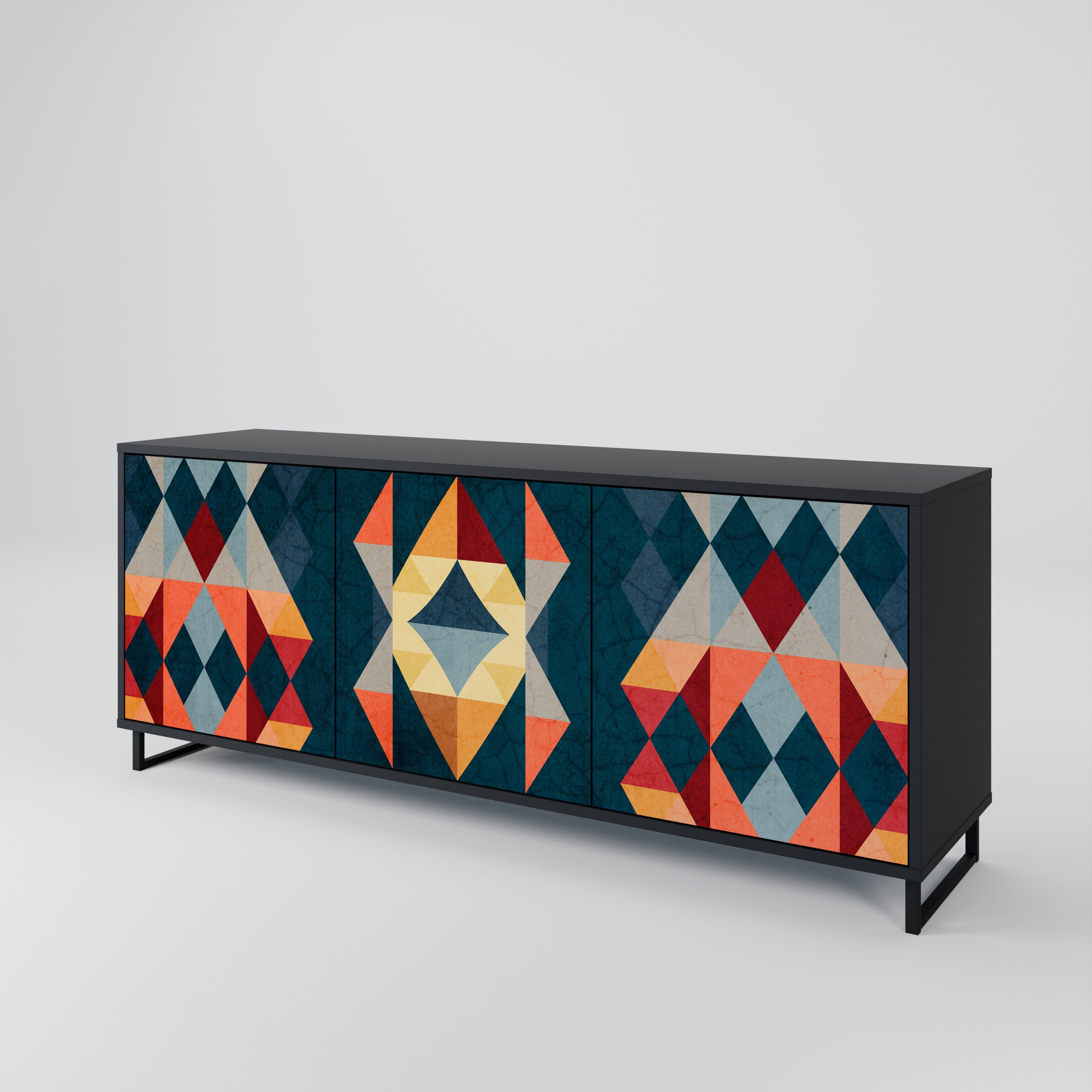 CRACKED ILLUSION 3-Door Sideboard in Black Finish