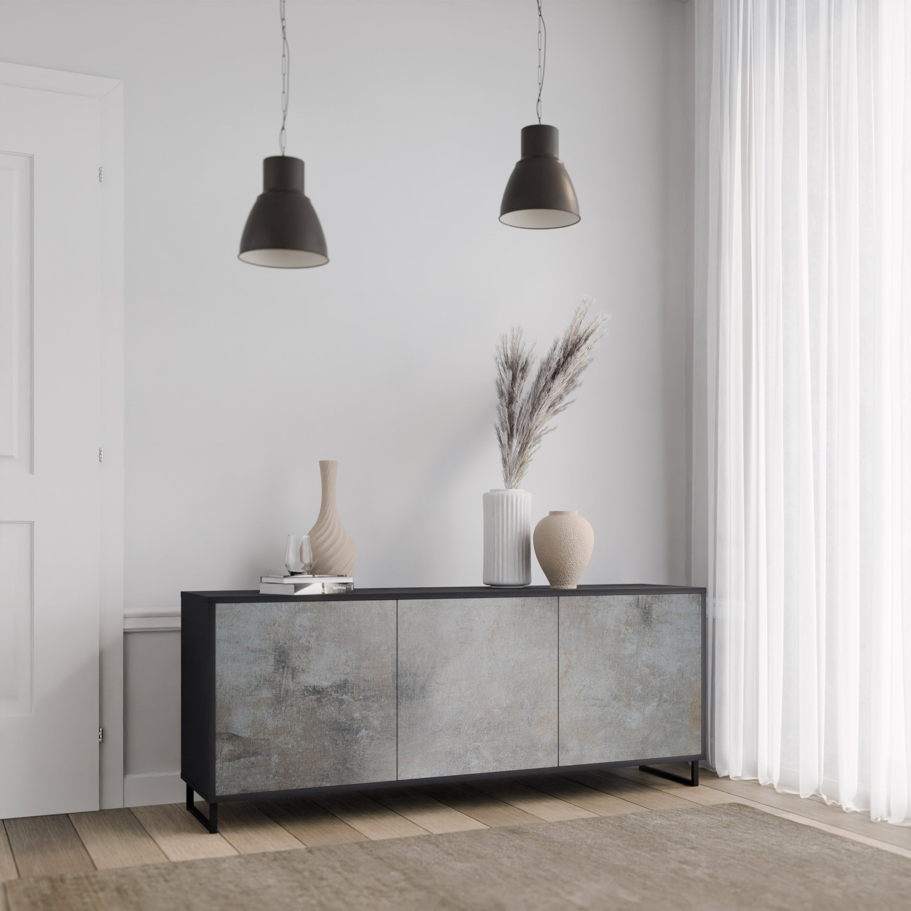 CONCRETE WALL 3-Door Sideboard in Black Finish