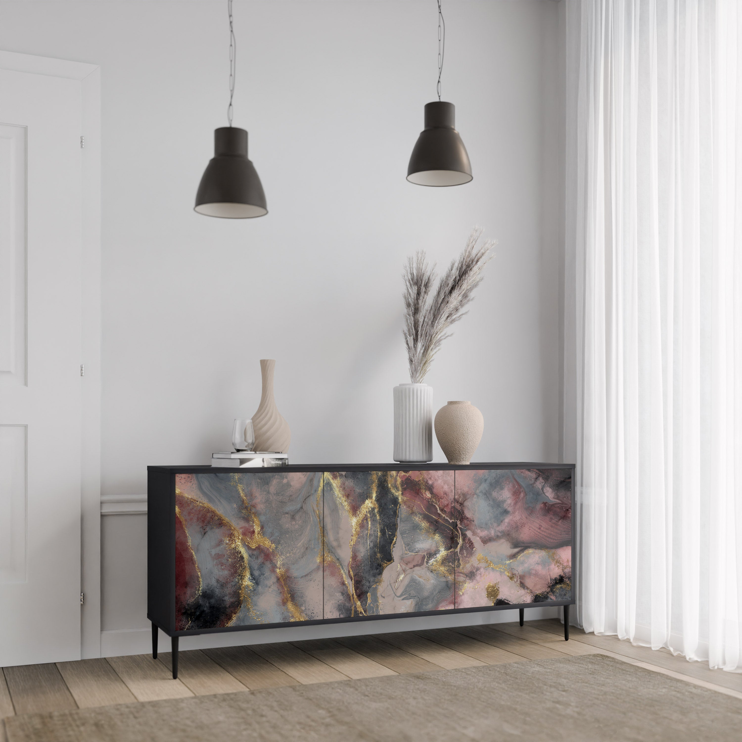 GOLDEN TIDES 3-Door Sideboard in Black Finish