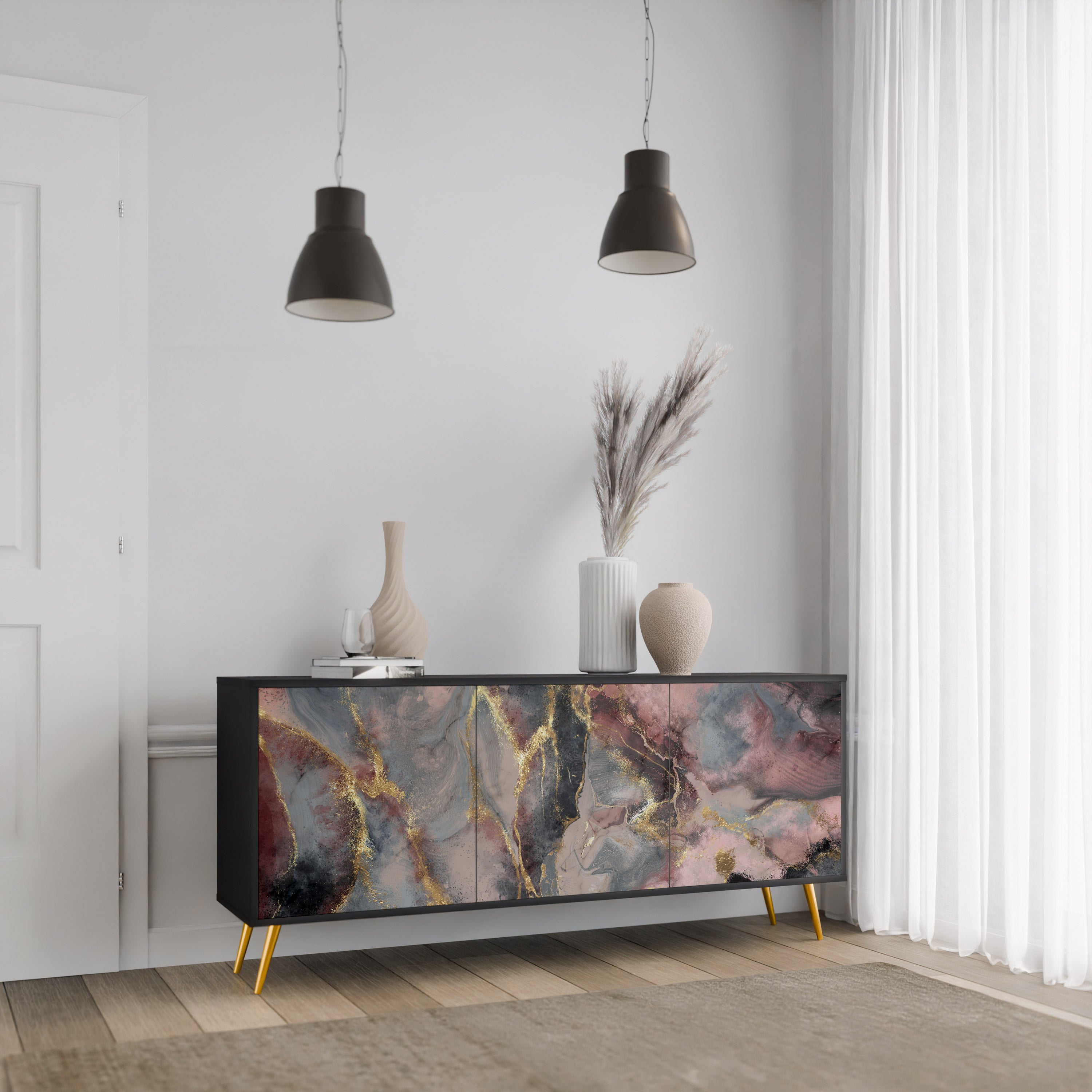 GOLDEN TIDES 3-Door Sideboard in Black Finish