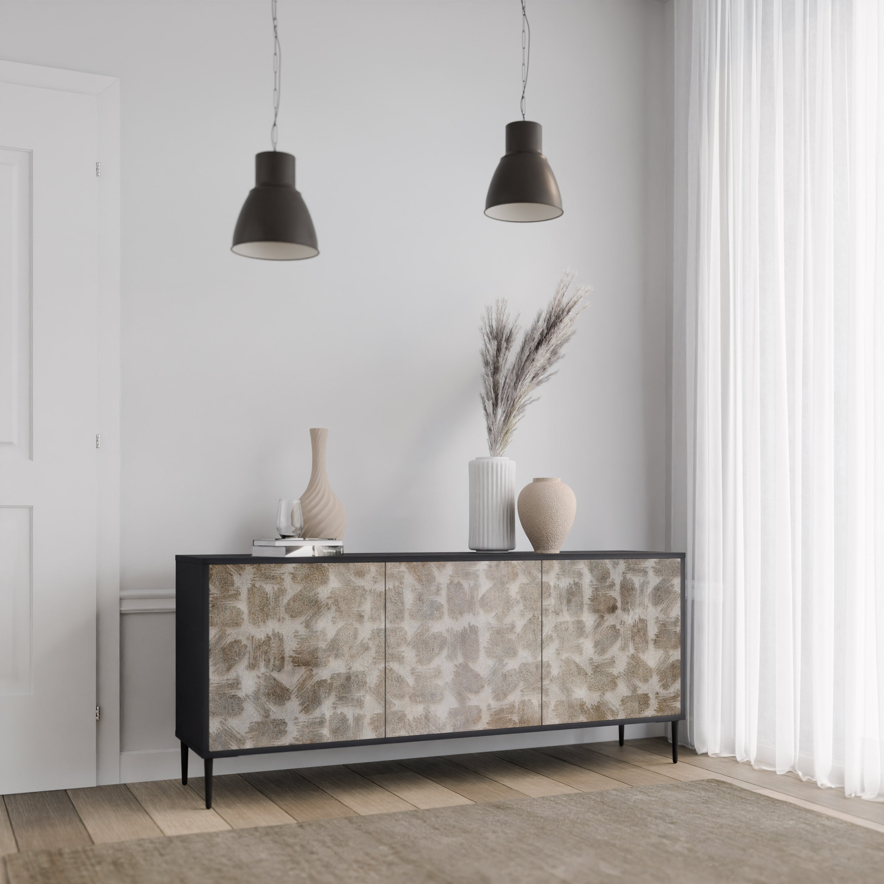 SLIGHTLY BLURRED 3-Door Sideboard in Black Finish