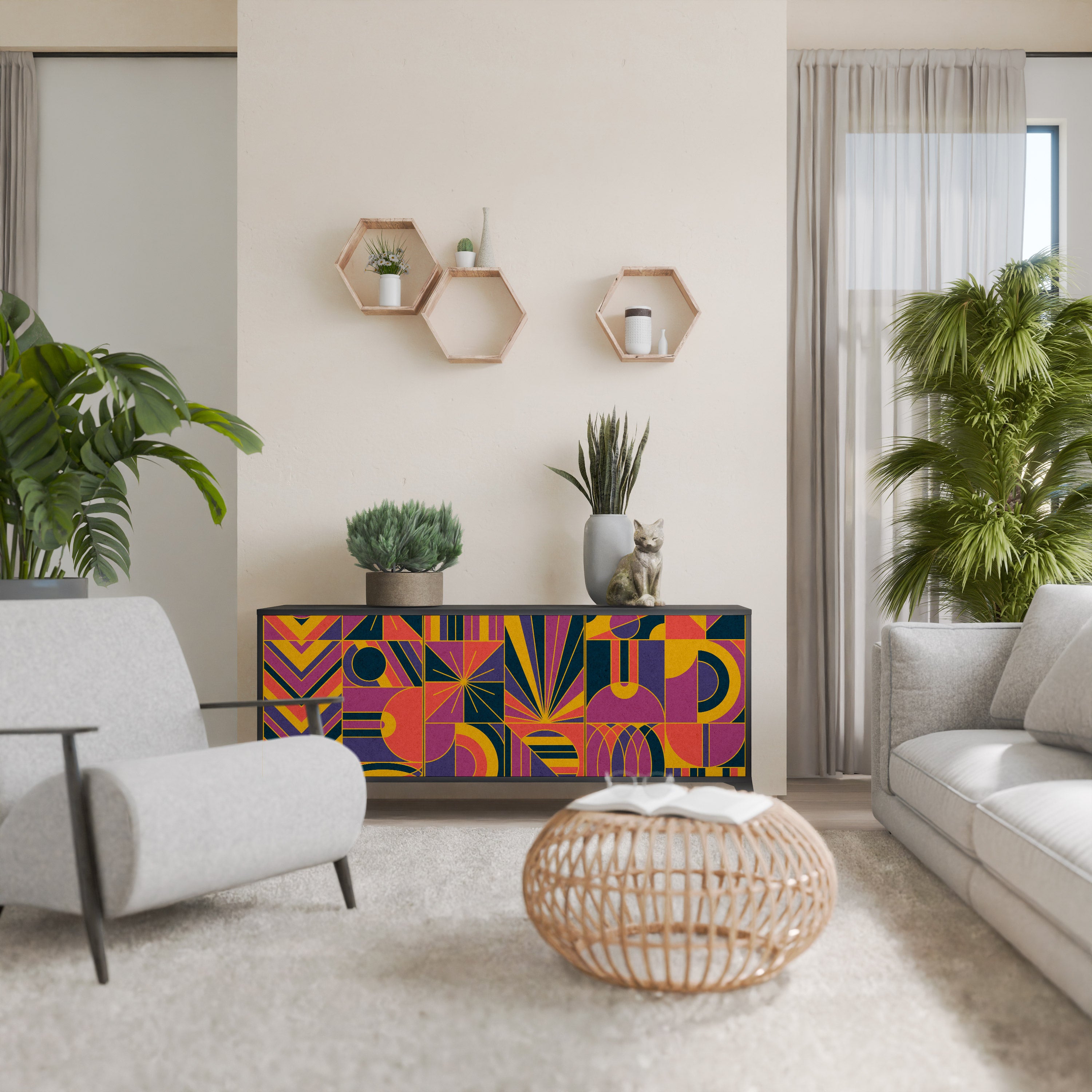 ELECTRIC PATTERNS 3-Door Sideboard in Black Finish