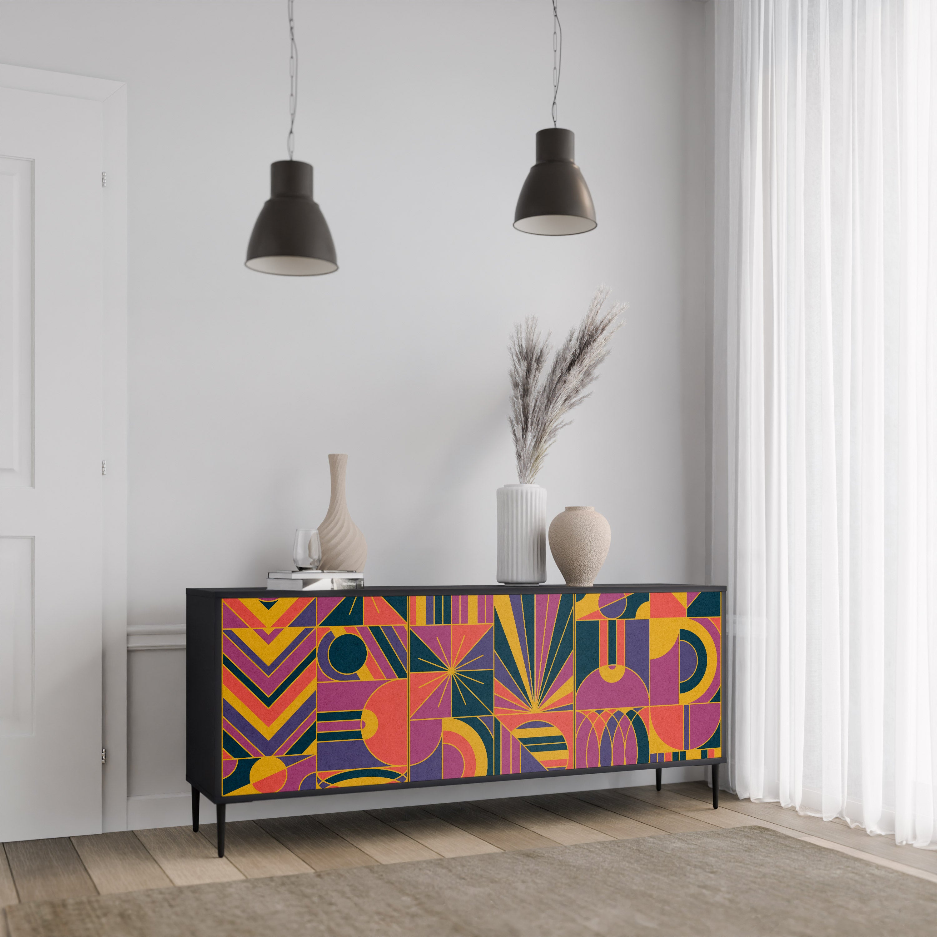 ELECTRIC PATTERNS 3-Door Sideboard in Black Finish
