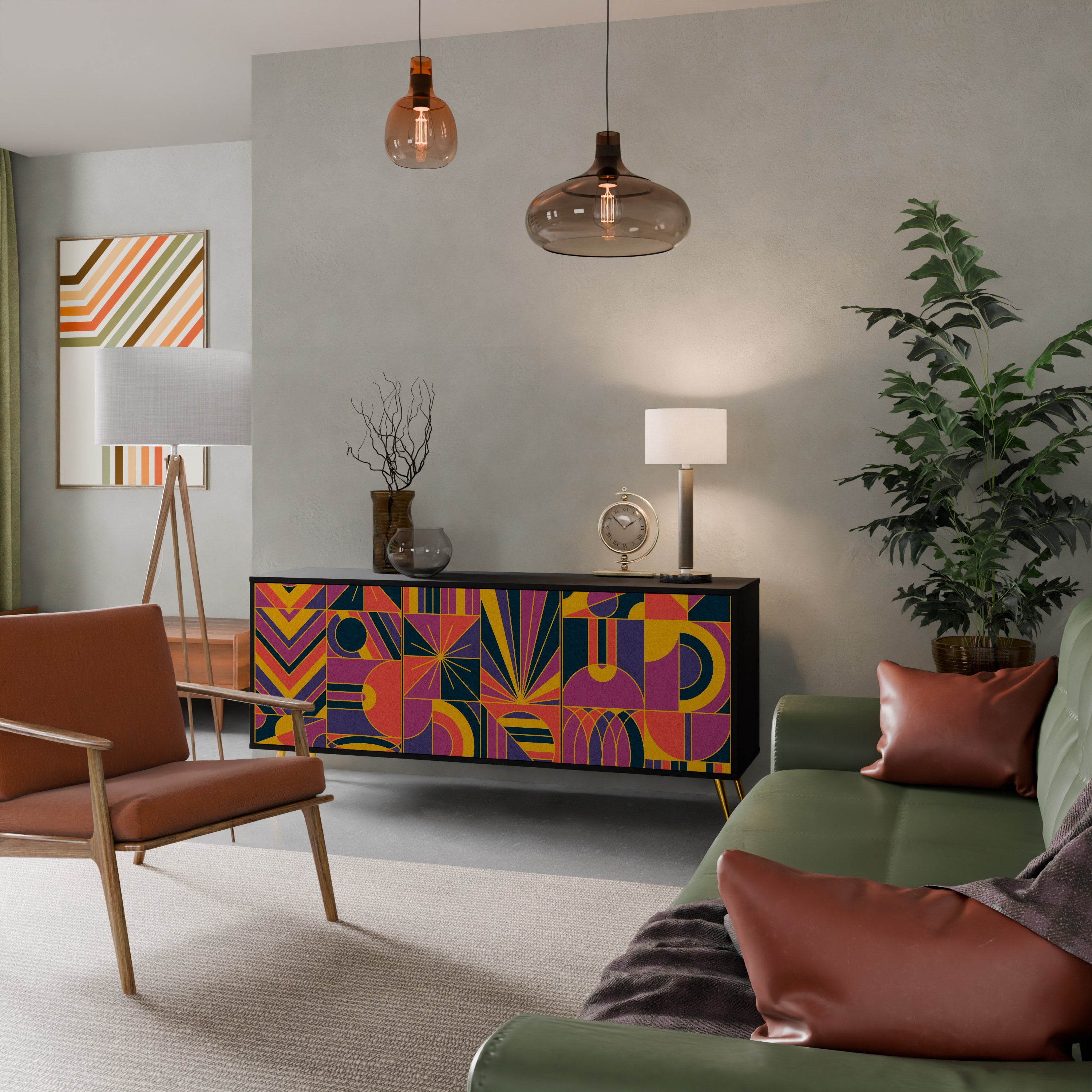 ELECTRIC PATTERNS 3-Door Sideboard in Black Finish