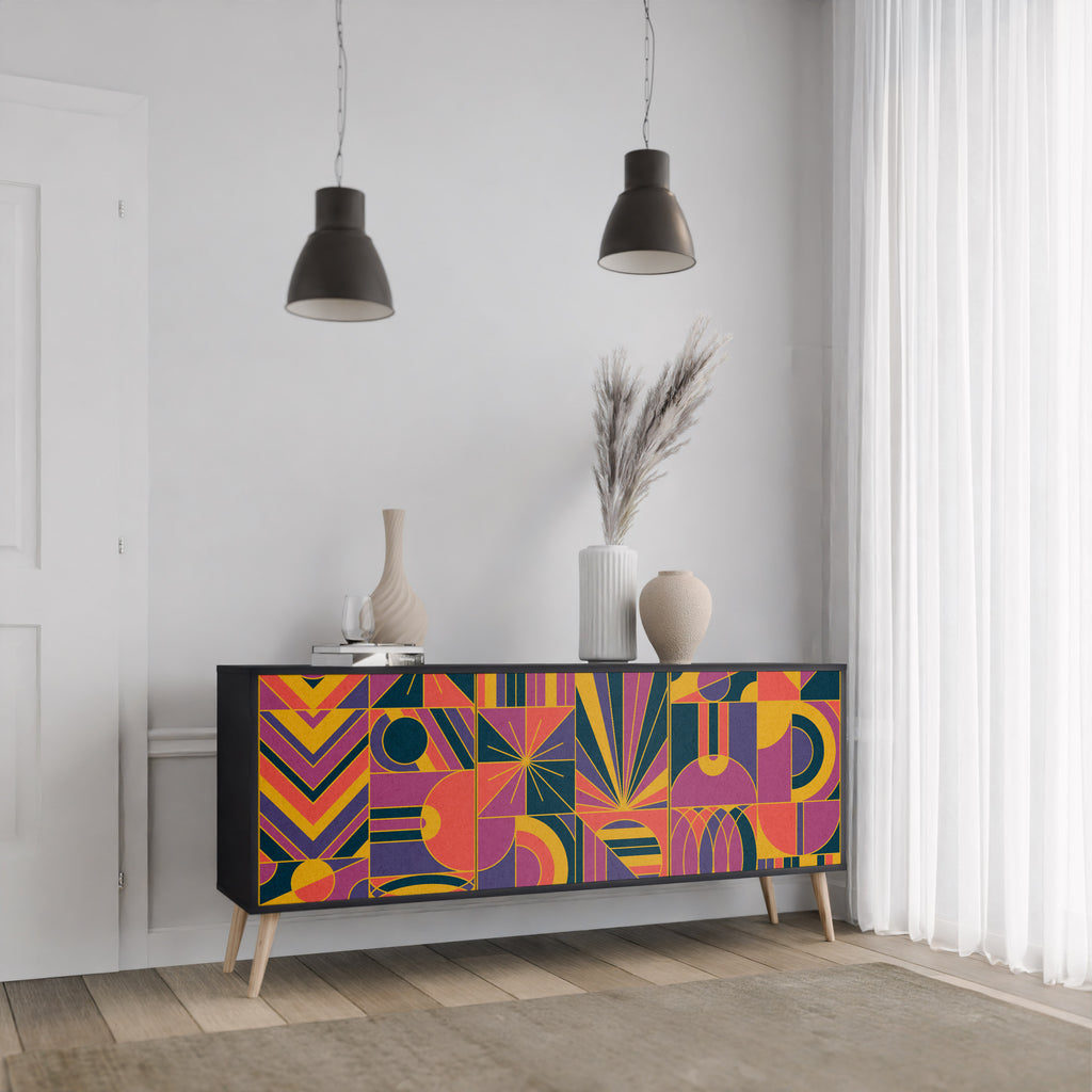 ELECTRIC PATTERNS 3-Door Sideboard in Black Finish