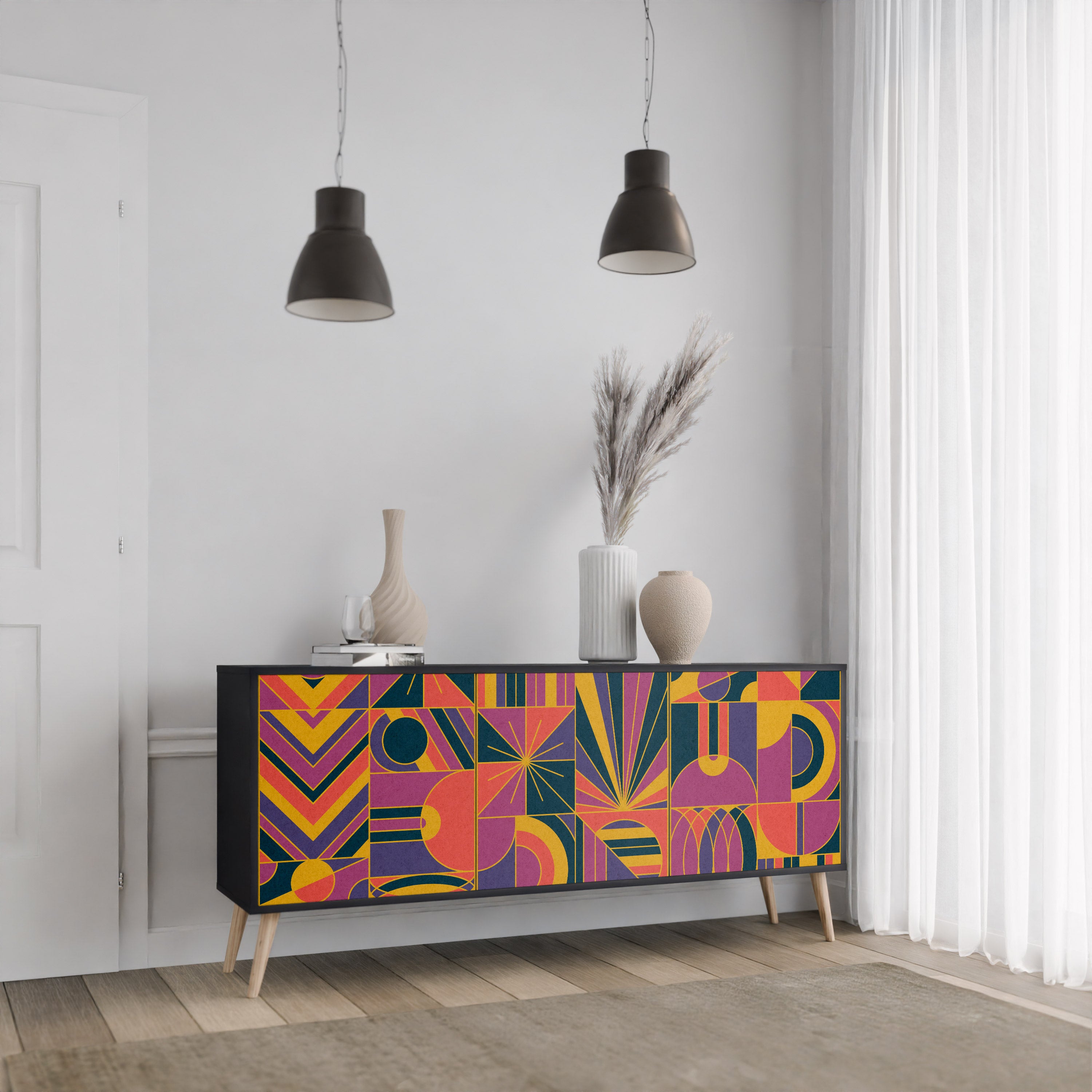 ELECTRIC PATTERNS 3-Door Sideboard in Black Finish