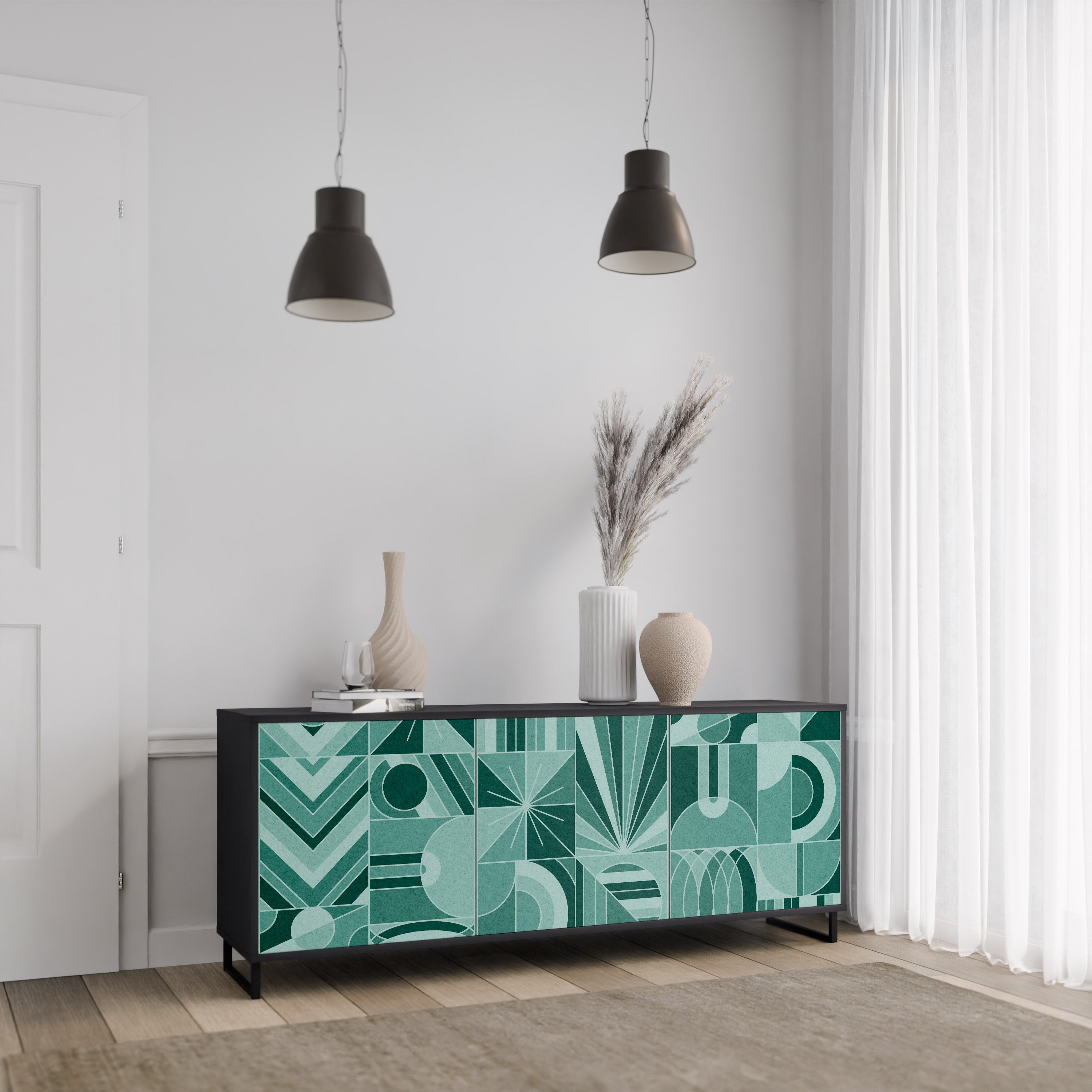 HARMONIC GRID 3-Door Sideboard in Black Finish