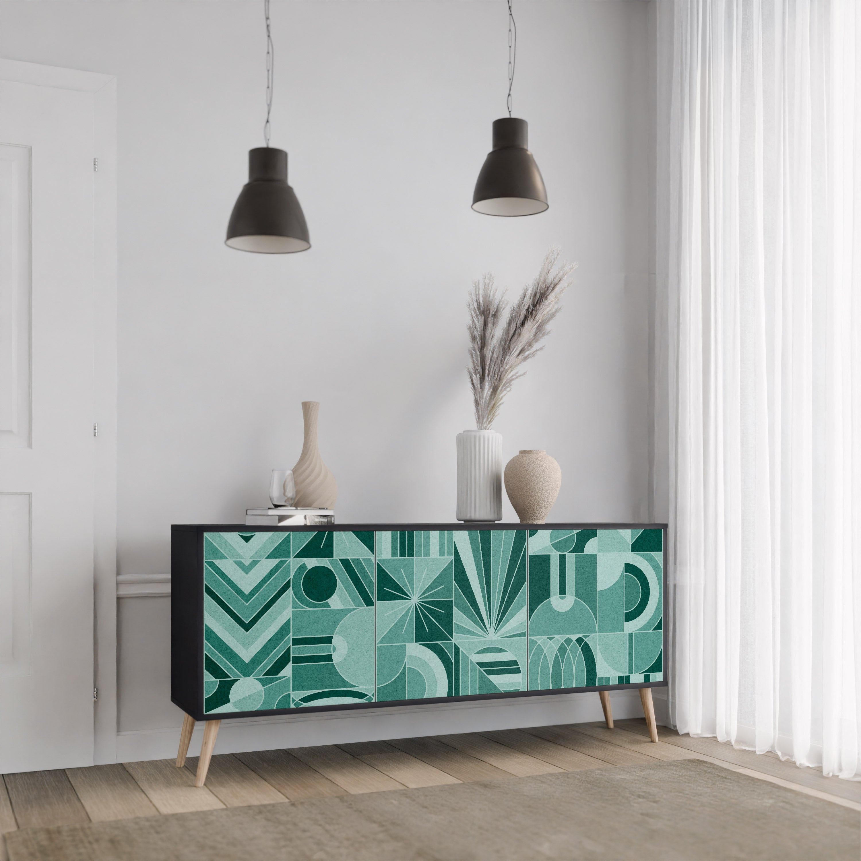 HARMONIC GRID 3-Door Sideboard in Black Finish