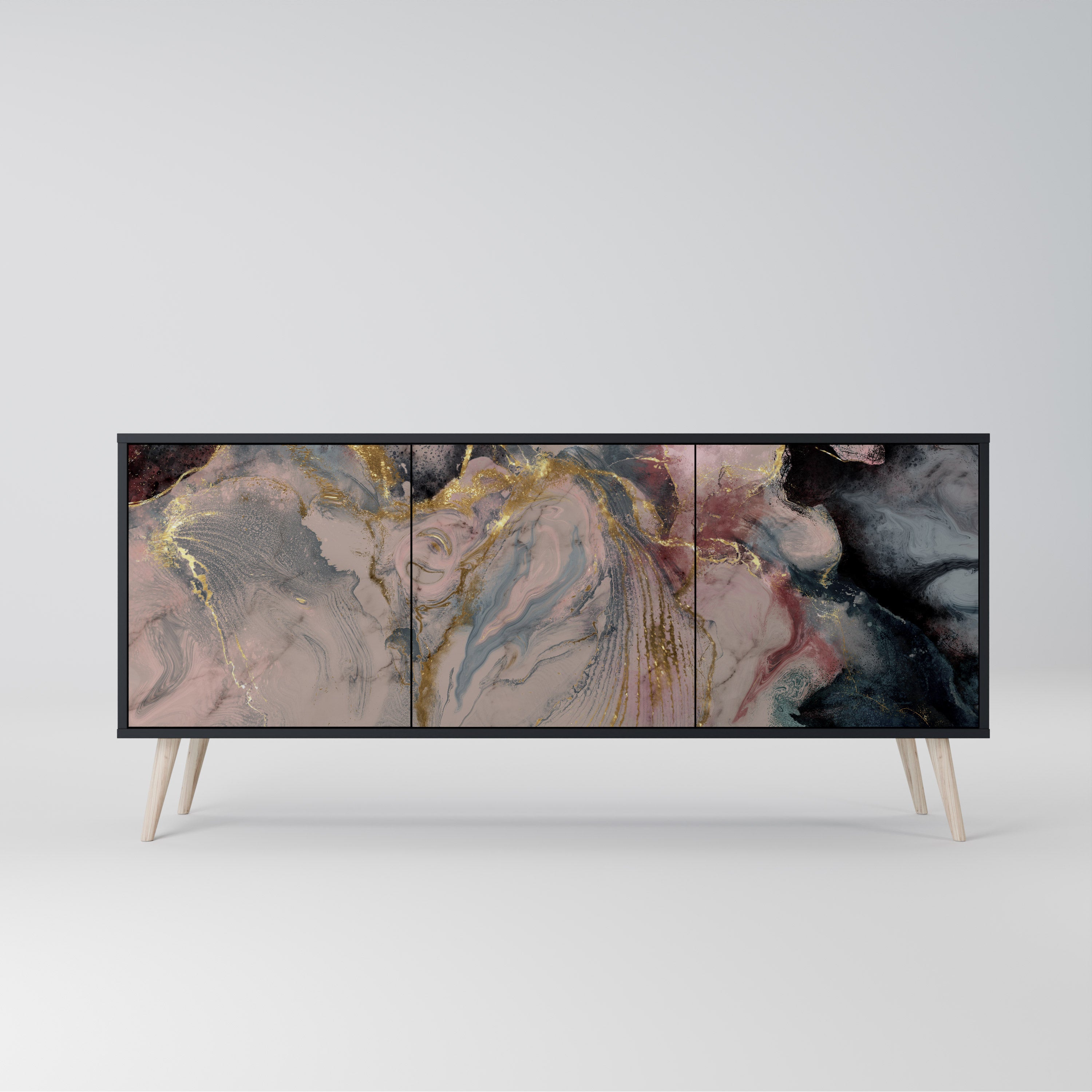 GILDED SWIRLS 3-Door Sideboard in Black Finish