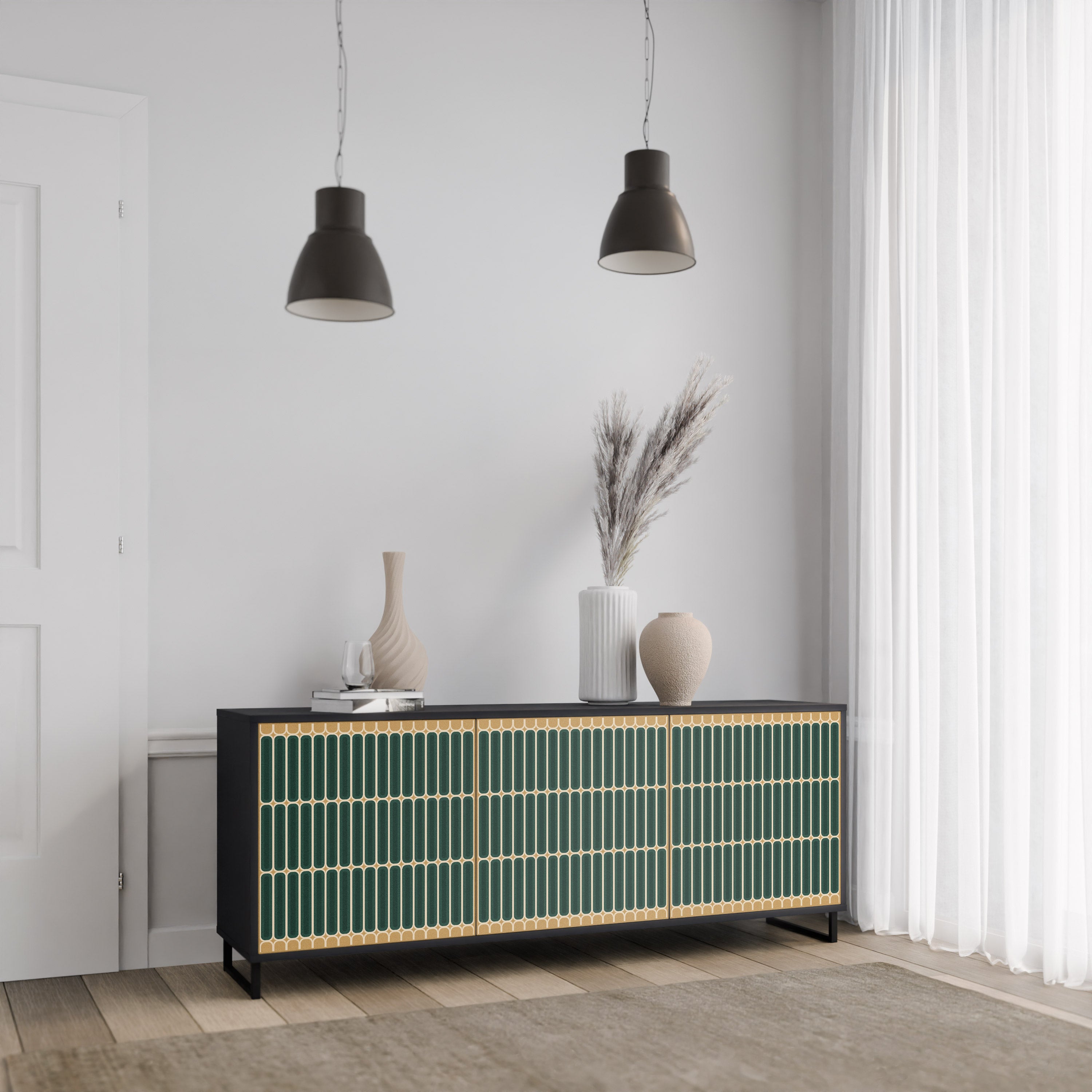 ILUSION GATE 3-Door Sideboard in Black Finish