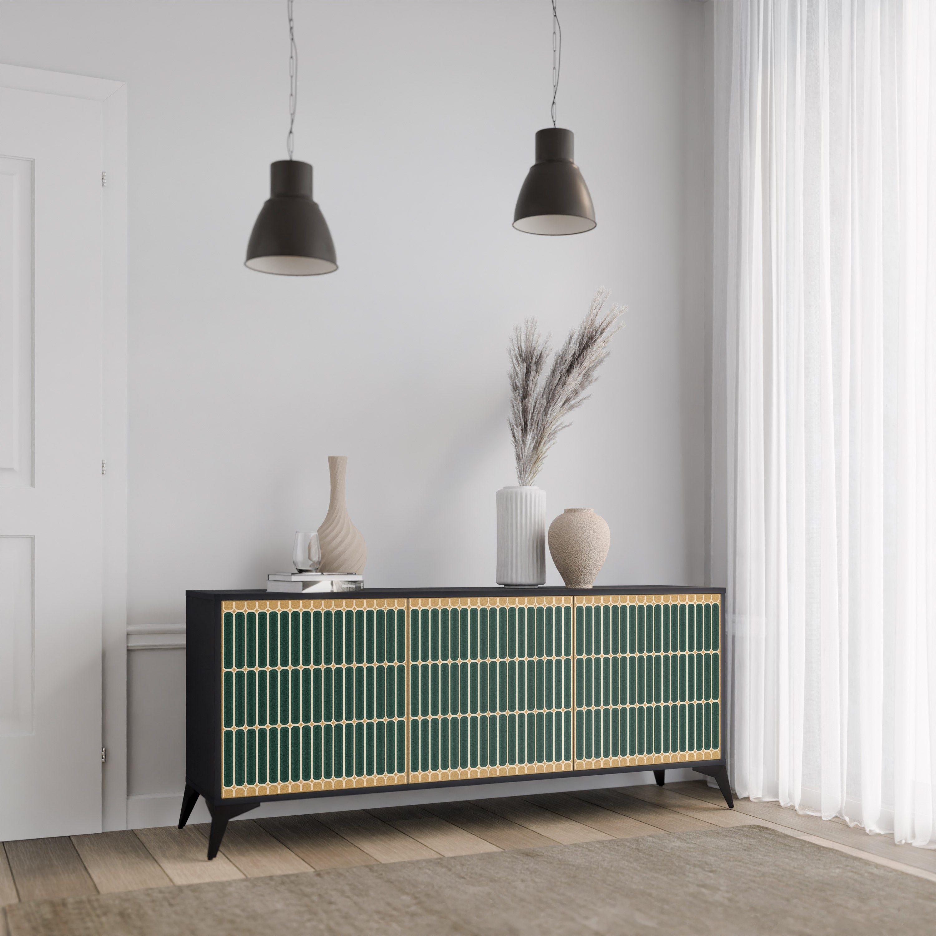 ILUSION GATE 3-Door Sideboard in Black Finish