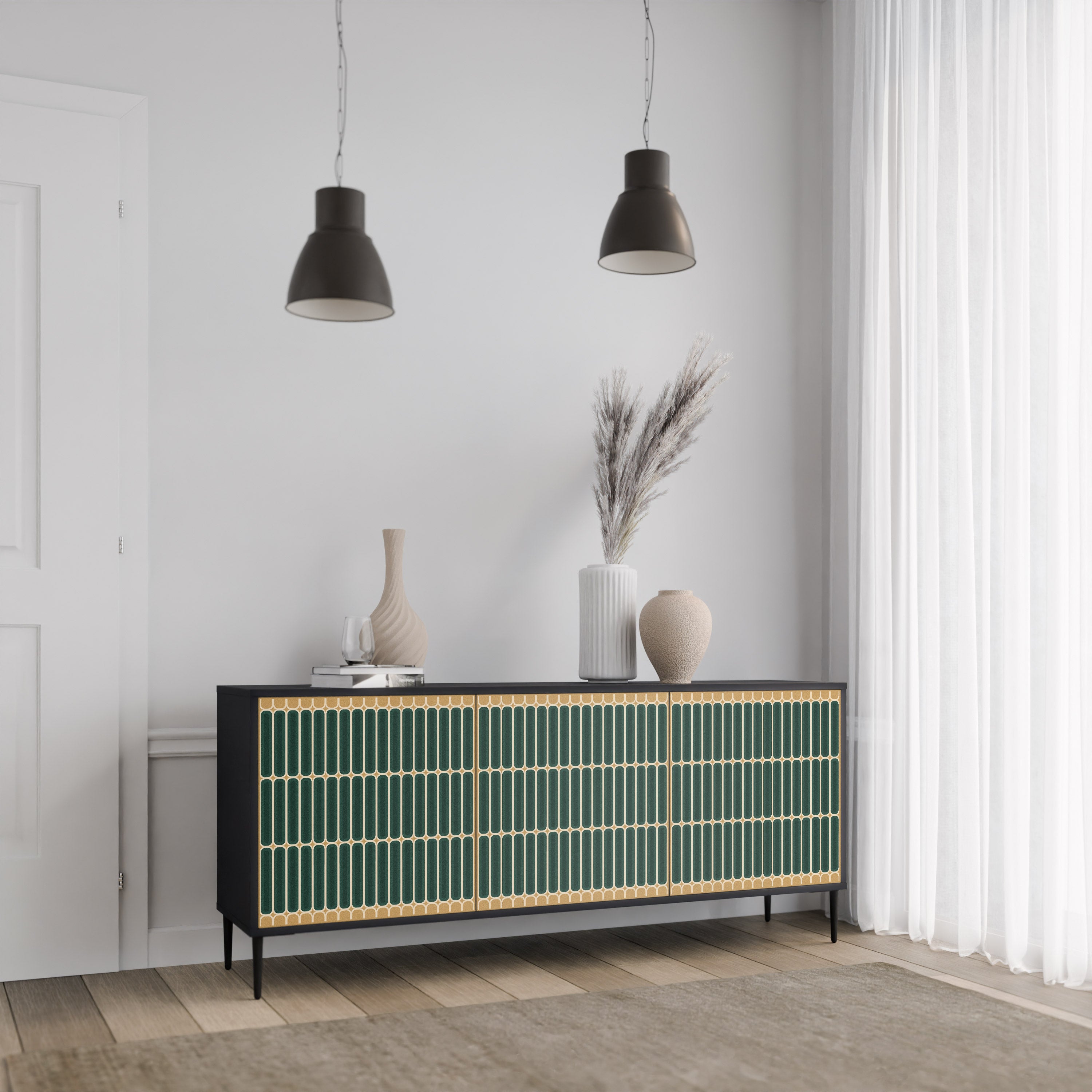 ILUSION GATE 3-Door Sideboard in Black Finish