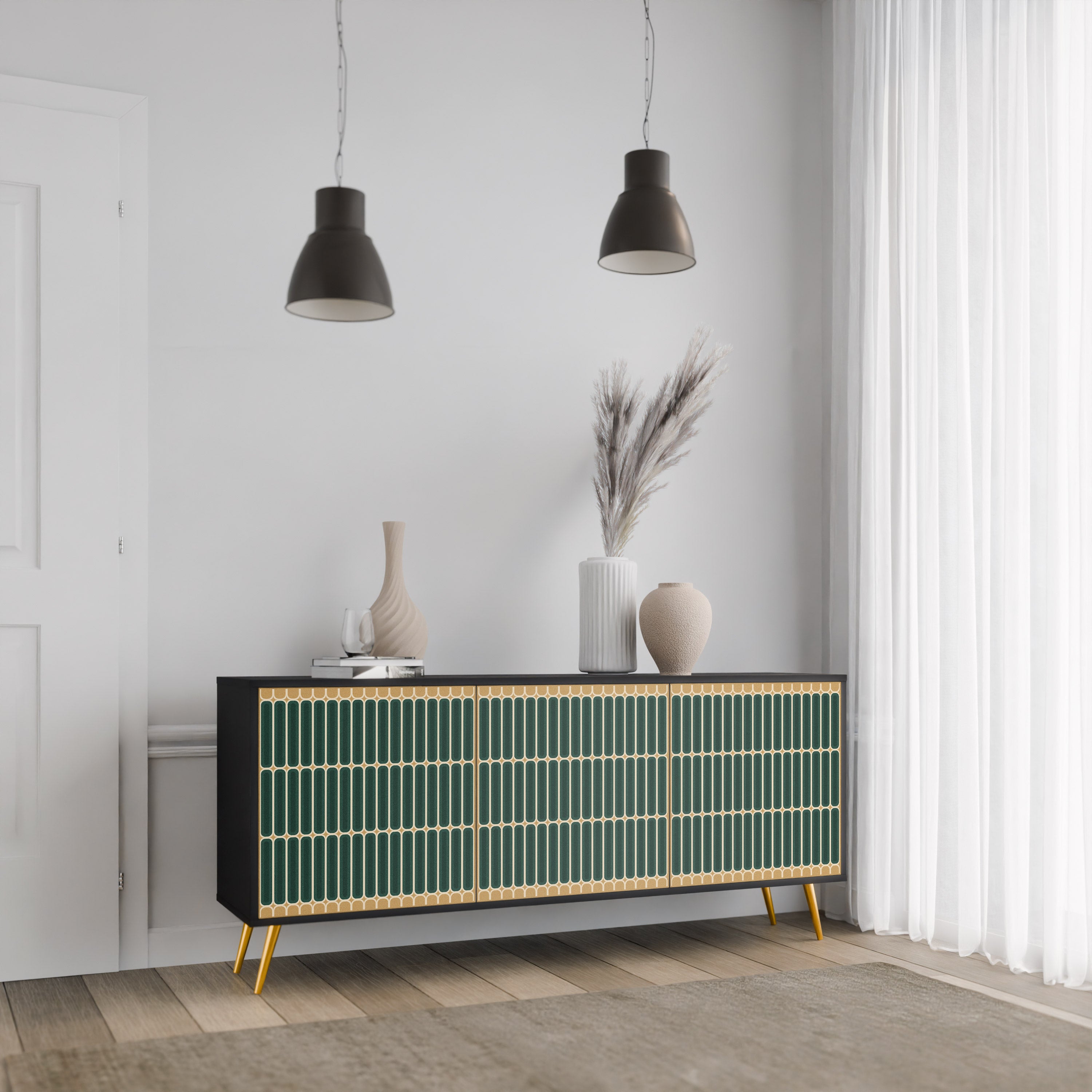ILUSION GATE 3-Door Sideboard in Black Finish