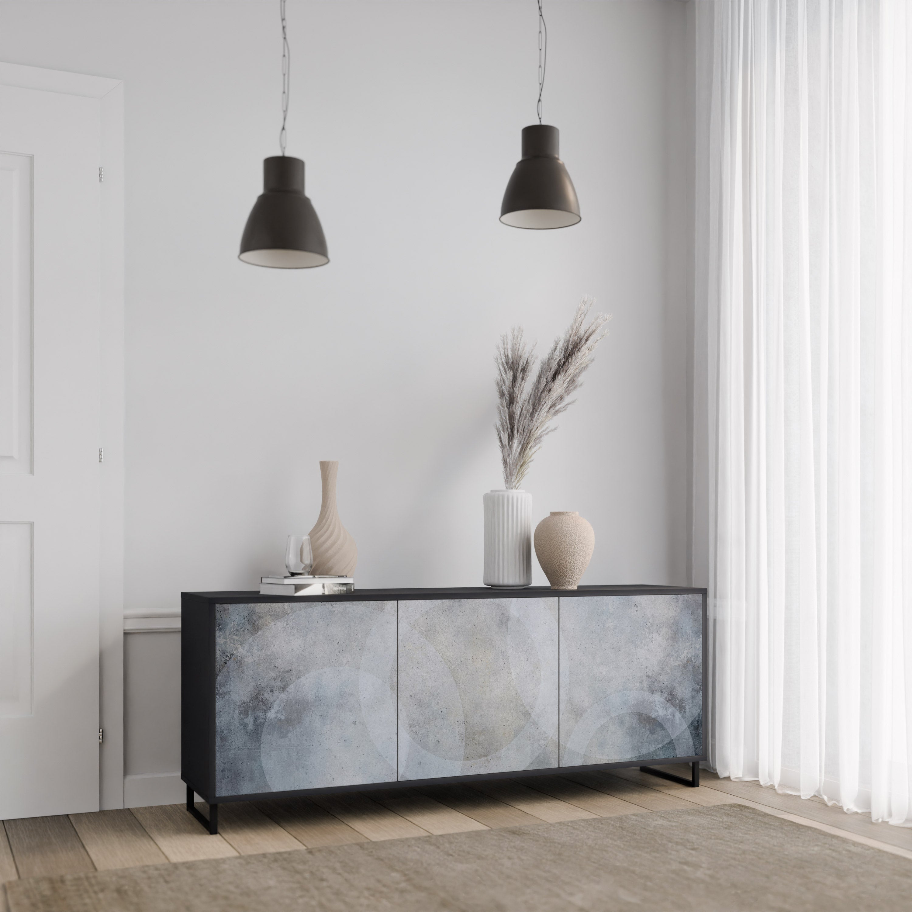 MUTED ARC 3-Door Sideboard in Black Finish
