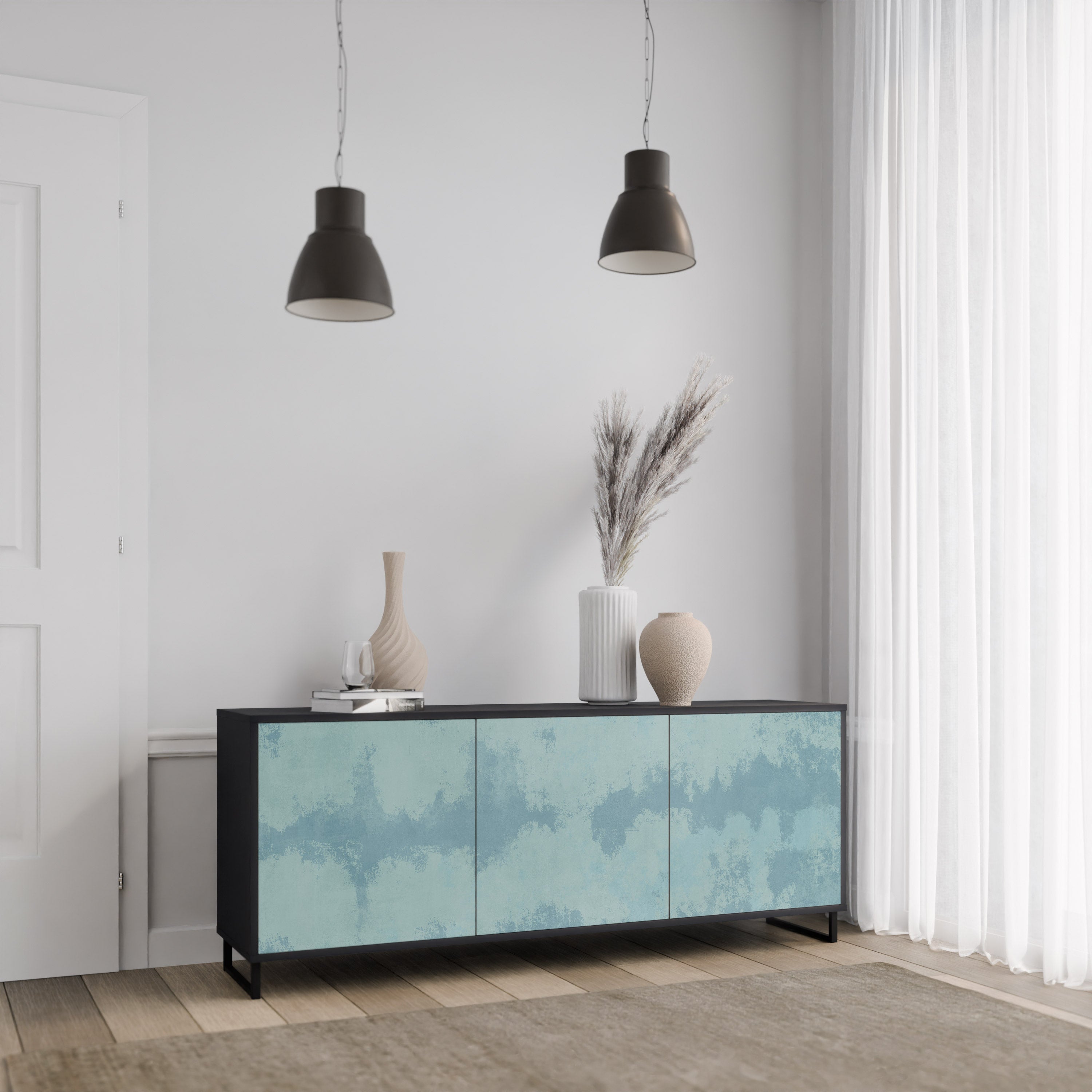 SKY WASH 3-Door Sideboard in Black Finish