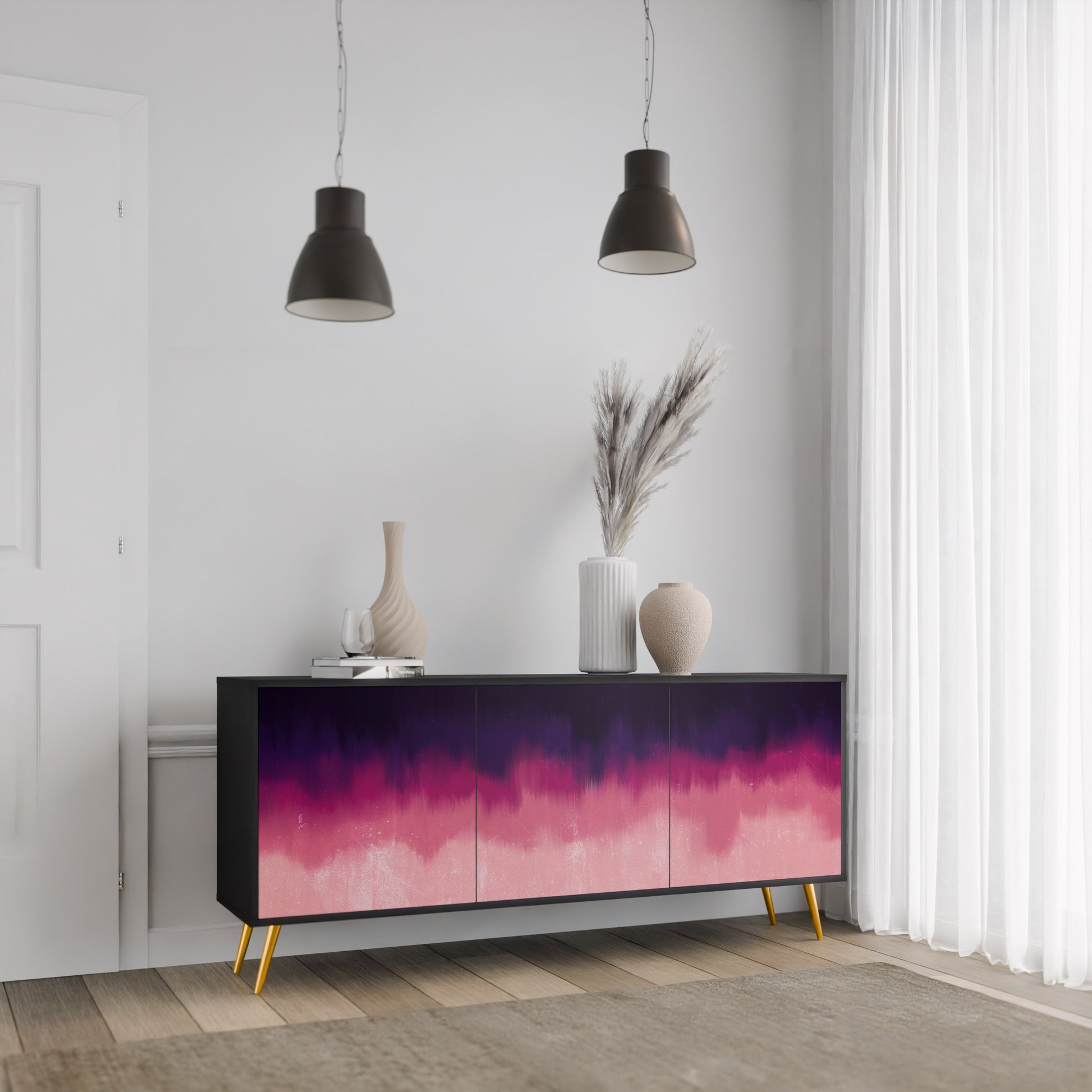 Aparador AURORA BOREALIS de 3 puertas en acabado negro