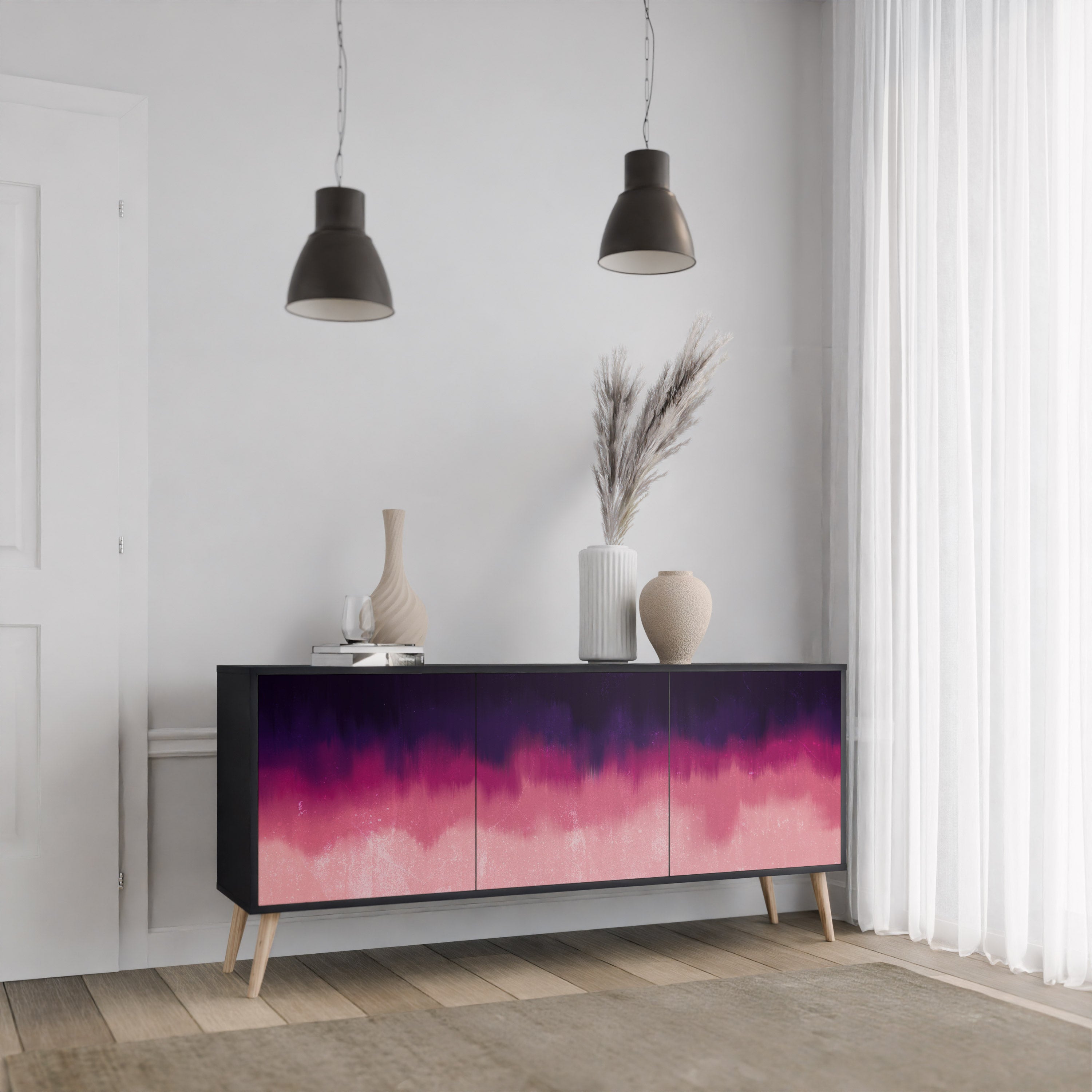 Aparador AURORA BOREALIS de 3 puertas en acabado negro