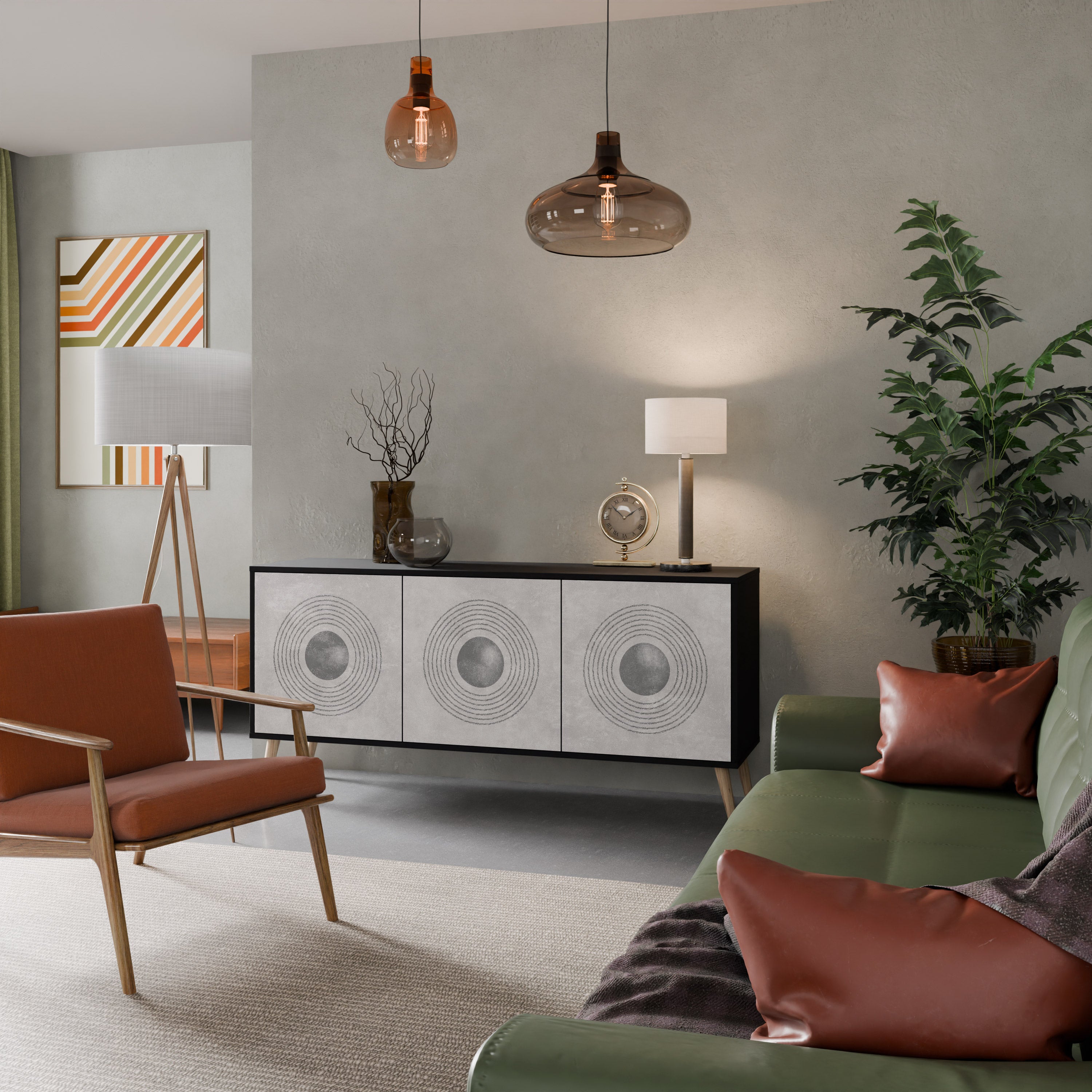 SOLID CIRCLES 3-Door Sideboard in Black Finish