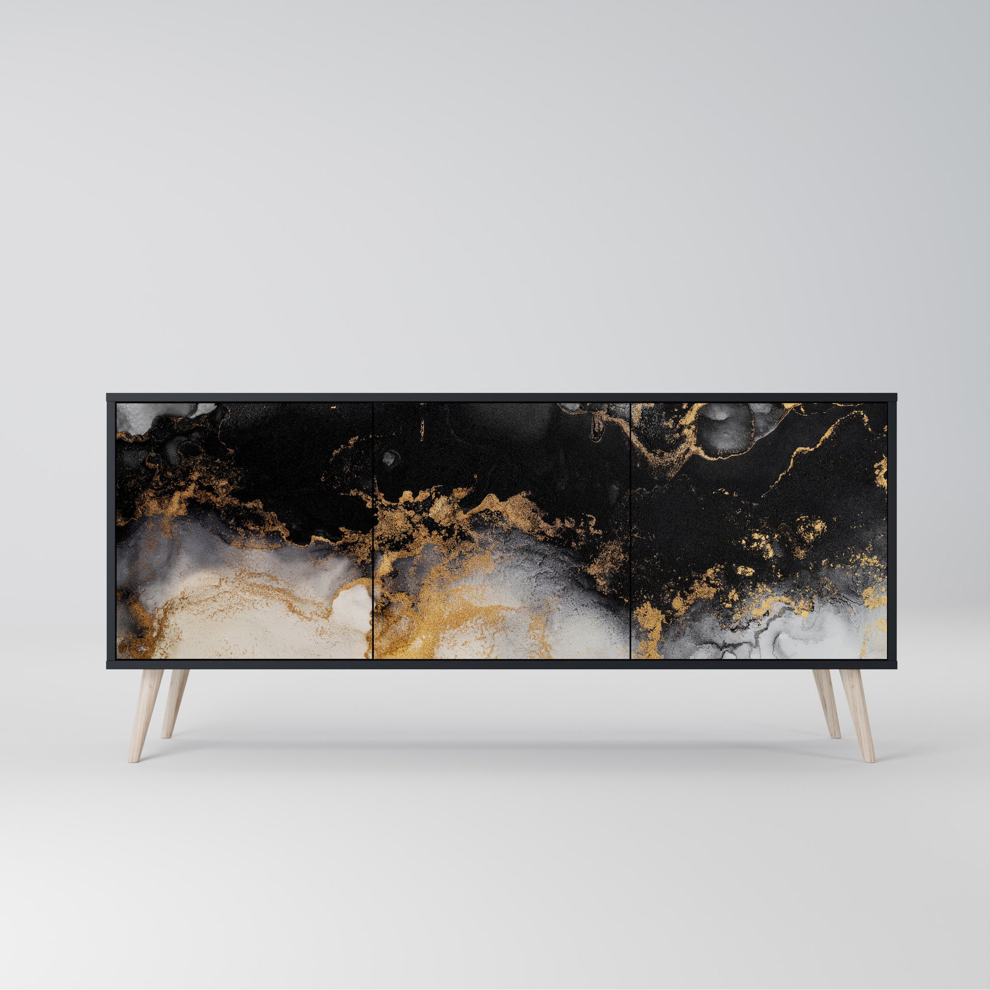 MARBLE OF TOMMORROW 3-Door Sideboard in Black Finish