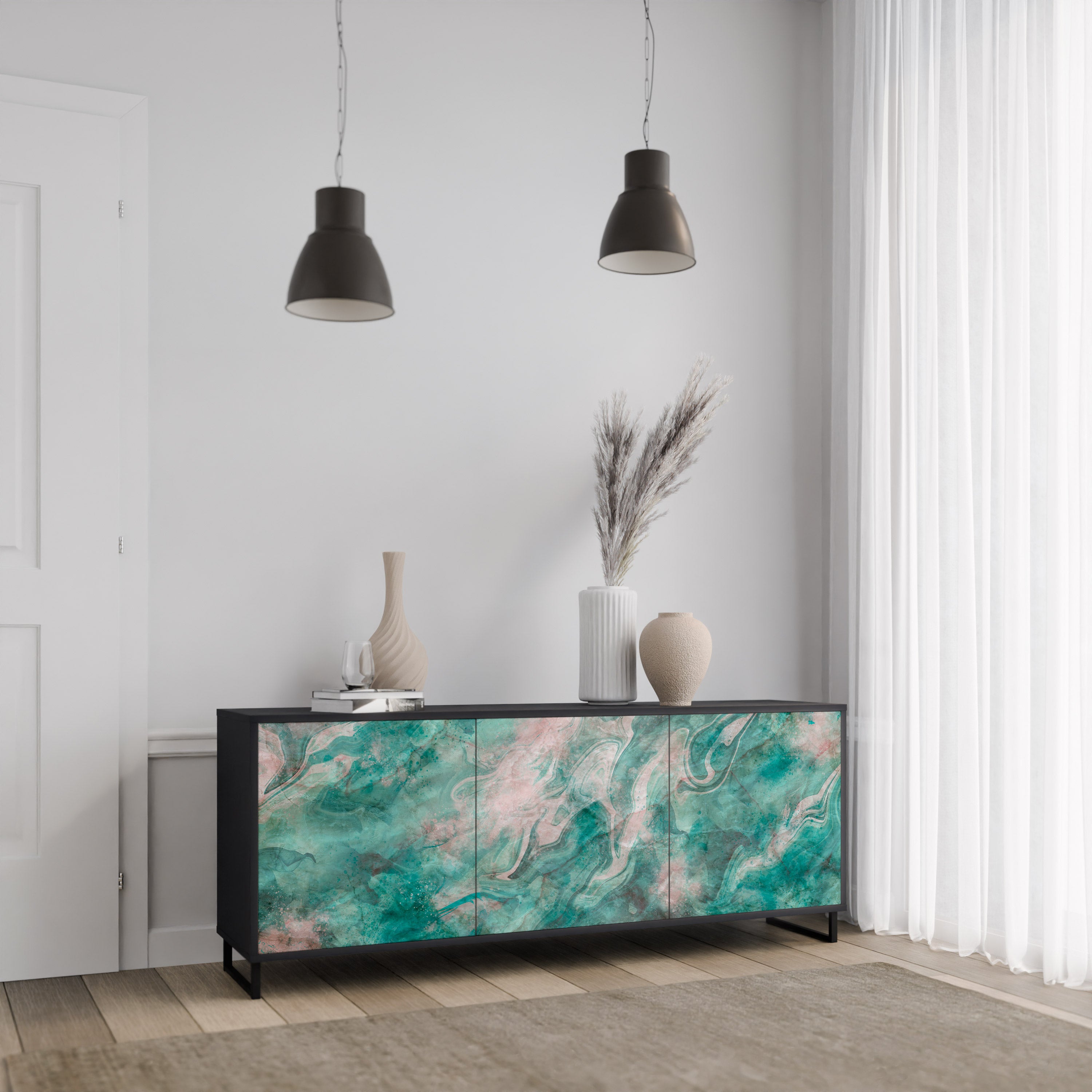 ABSTRACT ALCHEMY 3-Door Sideboard in Black Finish