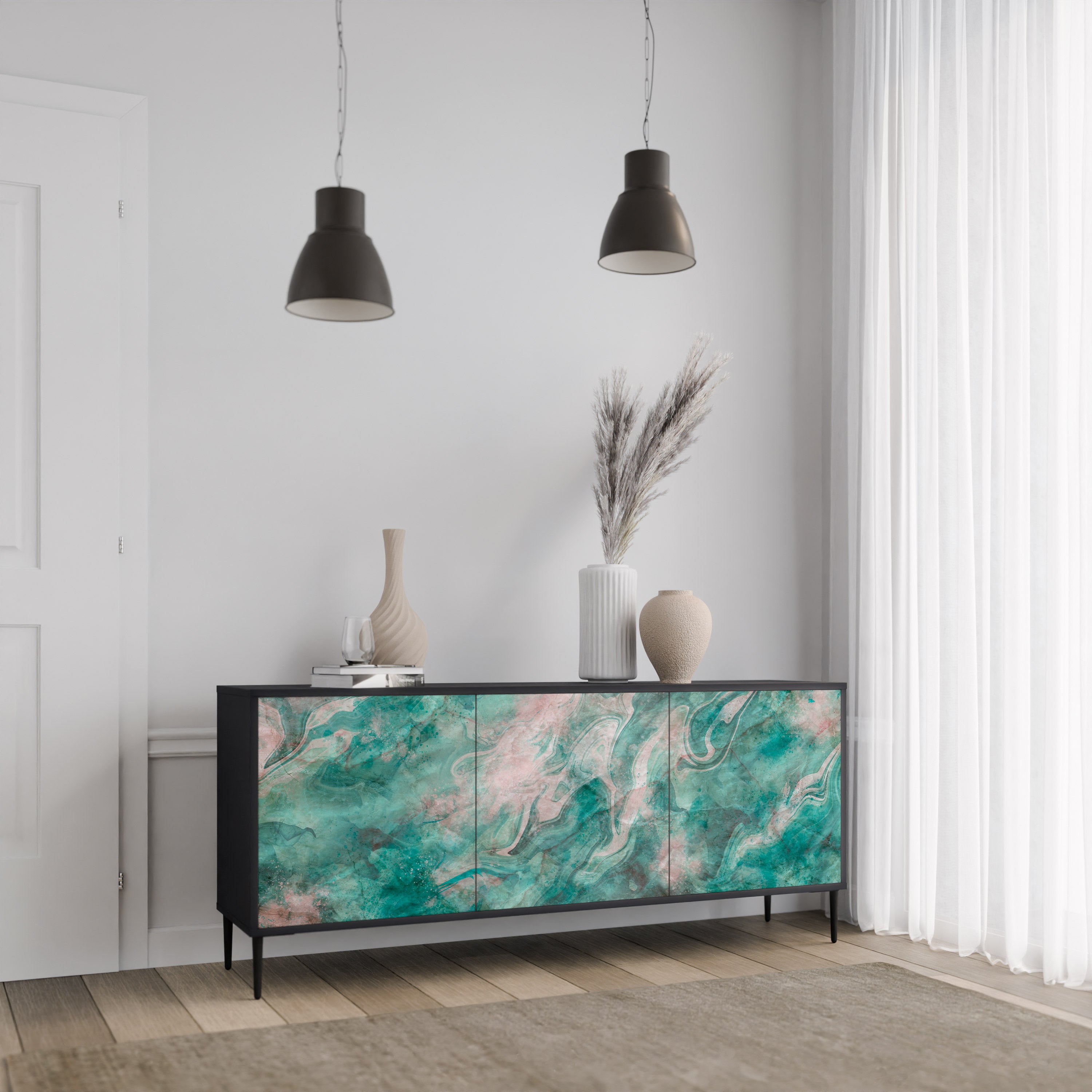 ABSTRACT ALCHEMY 3-Door Sideboard in Black Finish