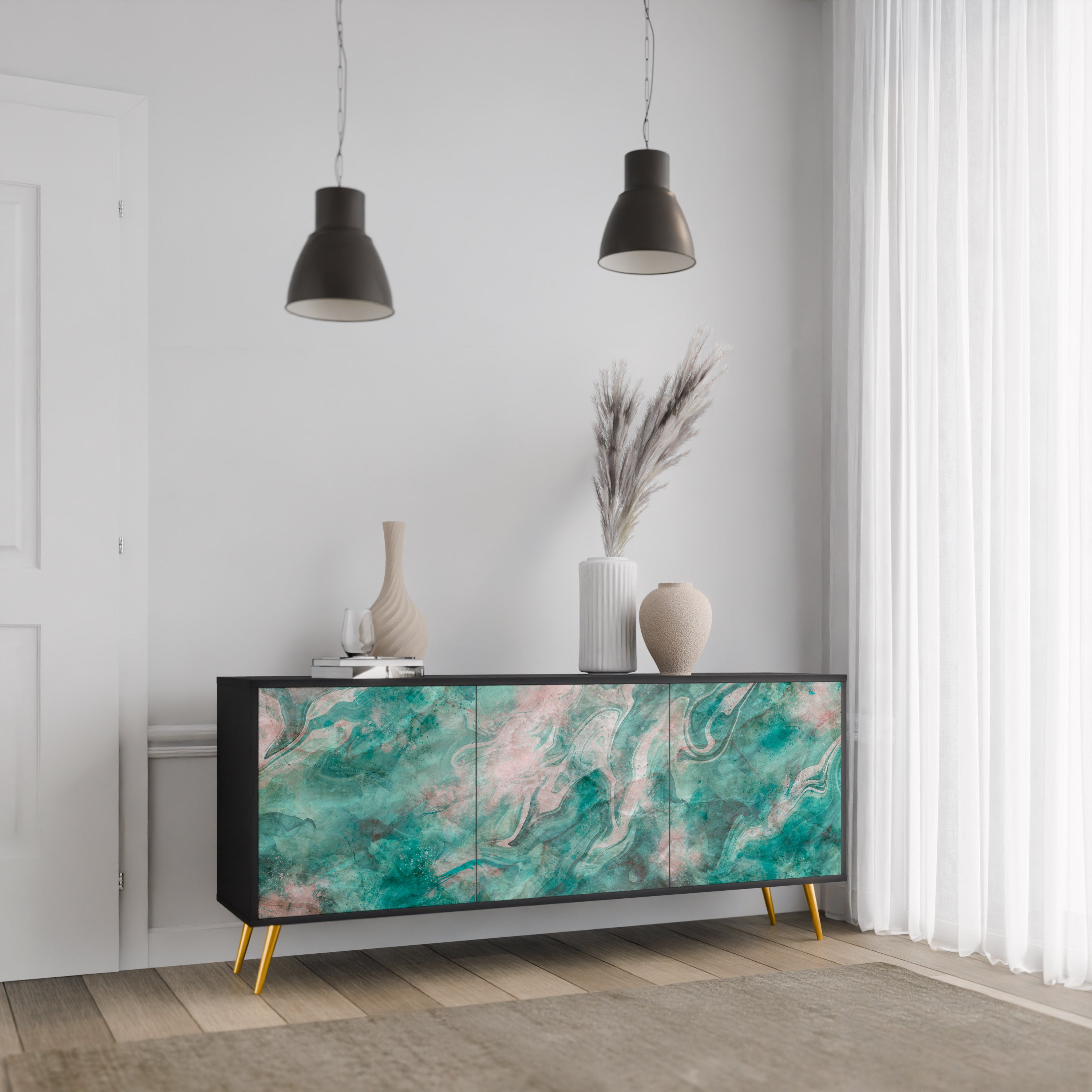 ABSTRACT ALCHEMY 3-Door Sideboard in Black Finish