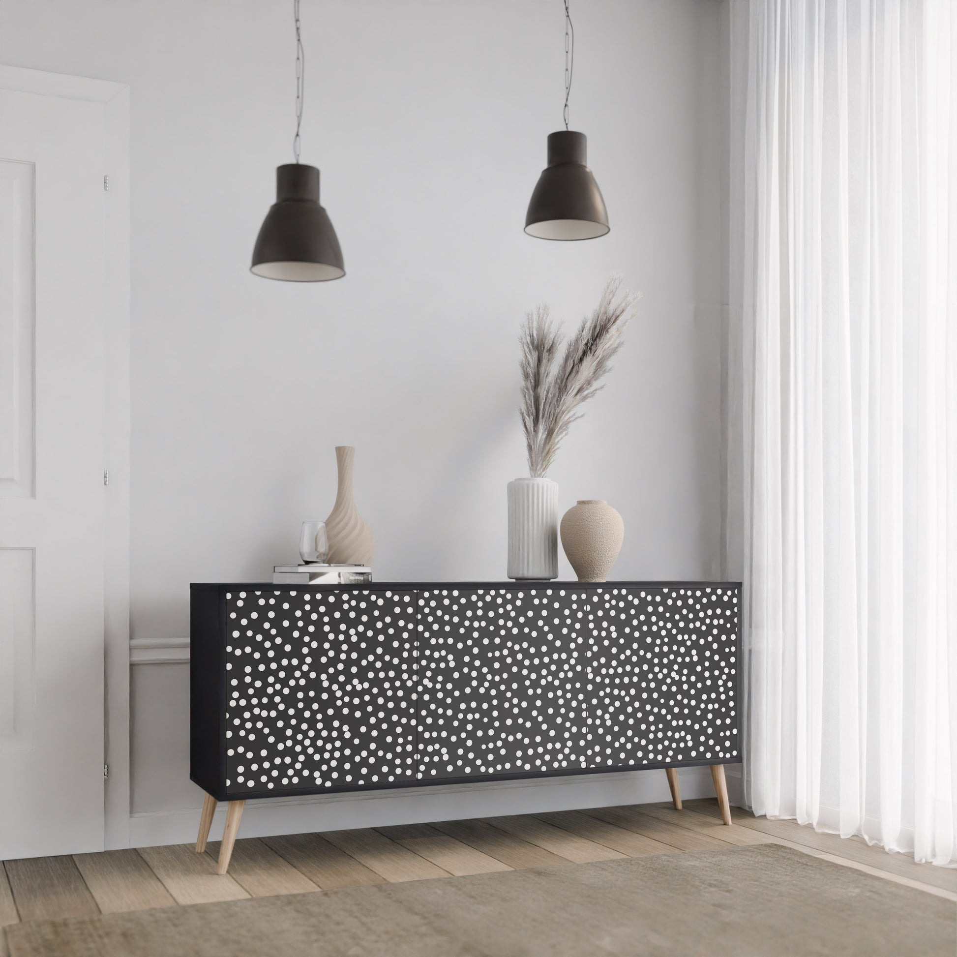 BLINDING LIGHTS 3-Door Sideboard in Black Finish