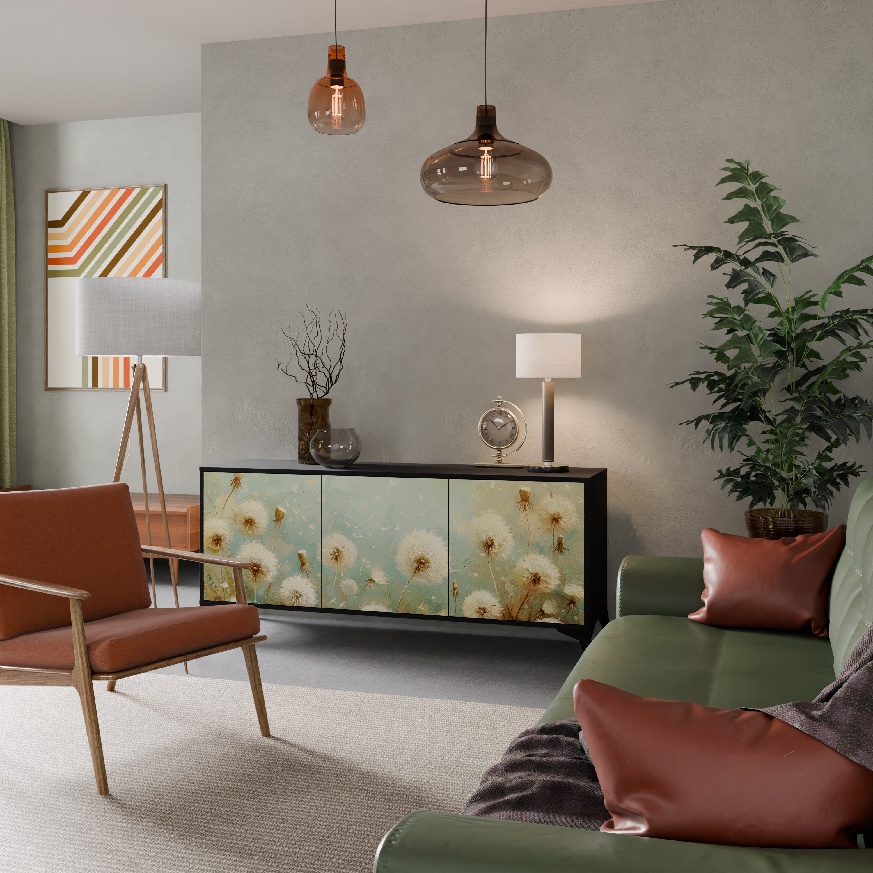 DREAMY MEADOW 3-Door Sideboard in Black Finish