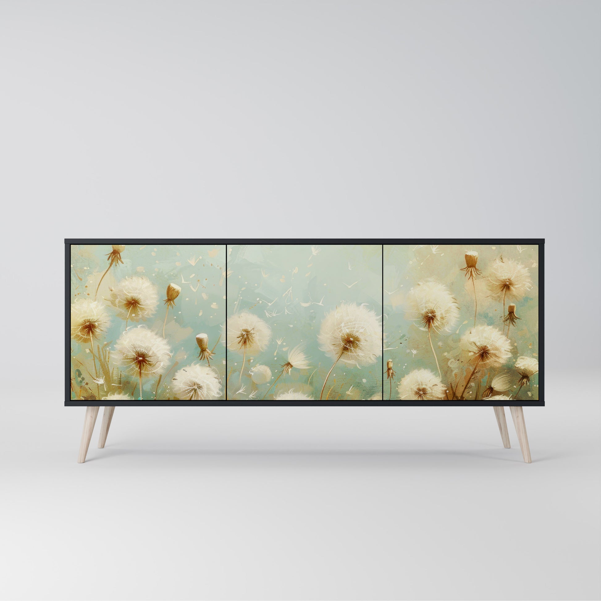 DREAMY MEADOW 3-Door Sideboard in Black Finish