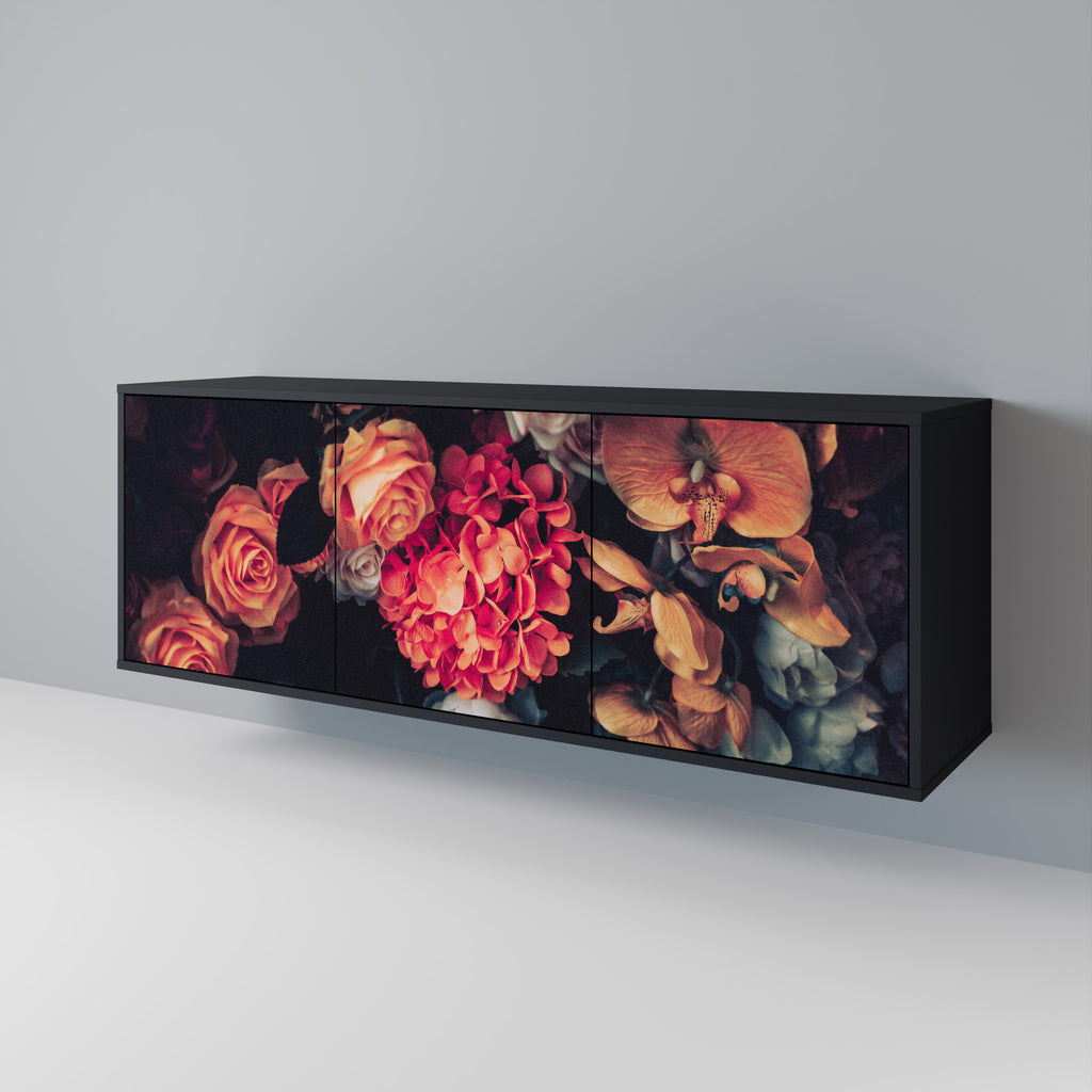 NEVERENDING BLOOM 3-Door Sideboard in Black Finish