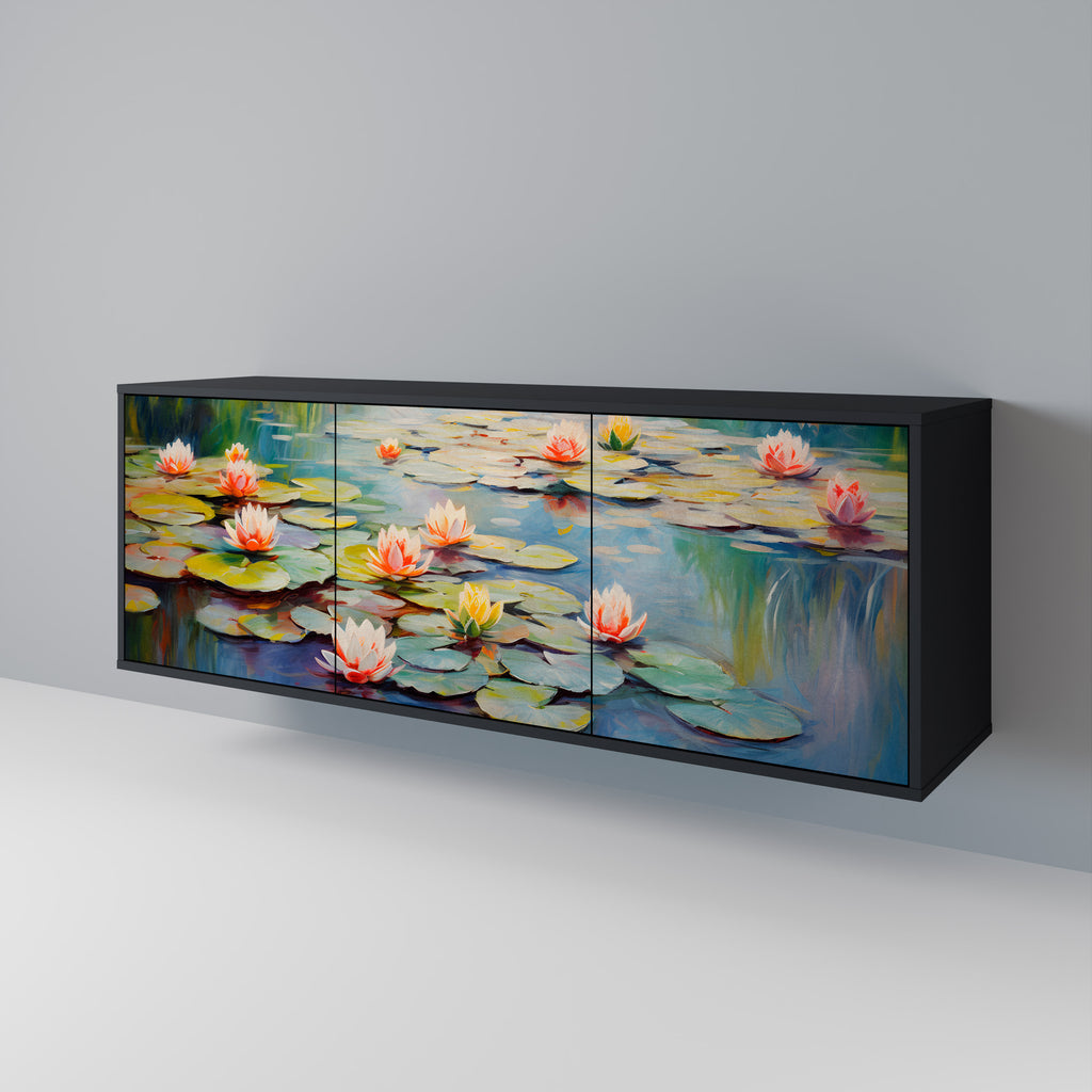 BLOOMING WATERS 3-Door Sideboard in Black Finish