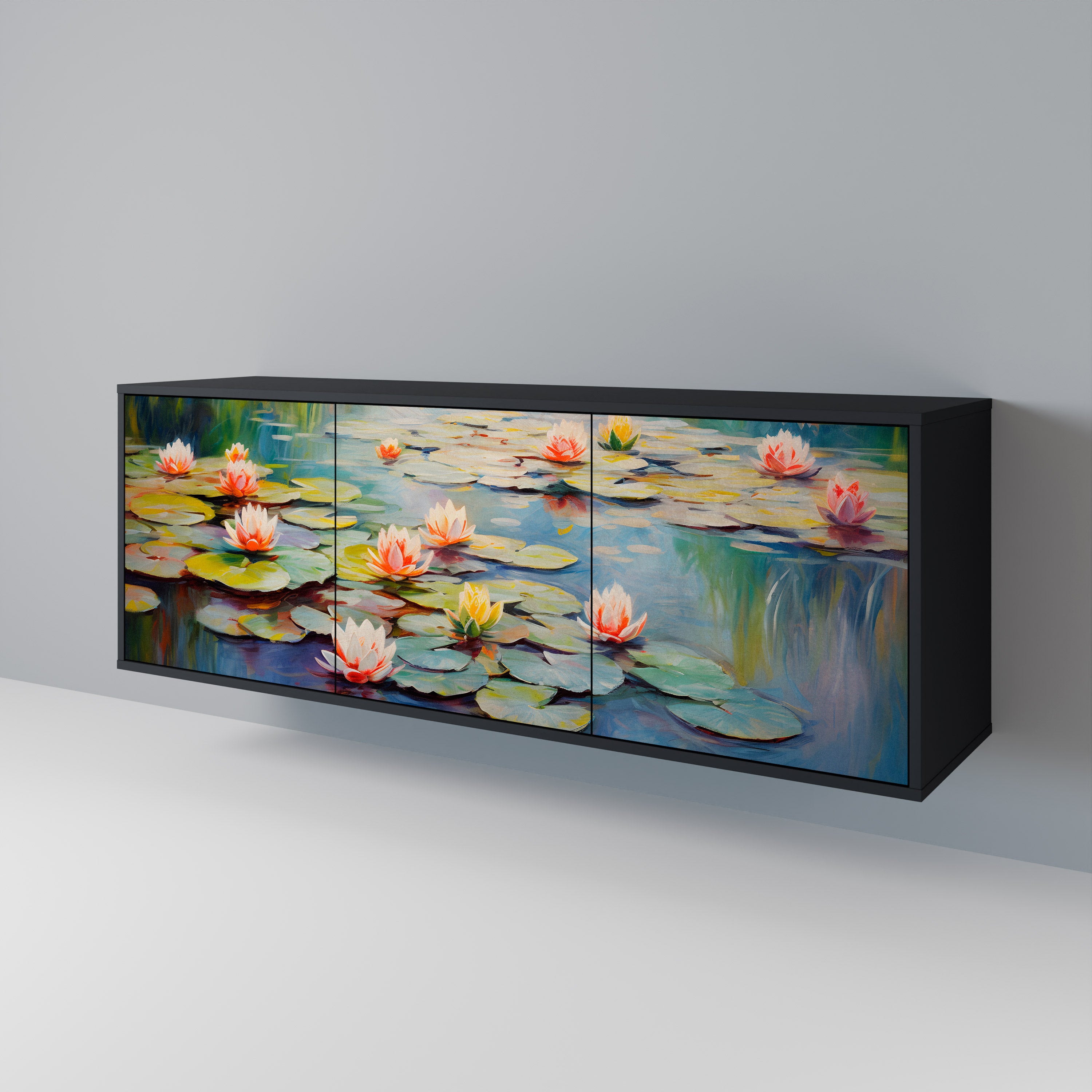 BLOOMING WATERS 3-Door Sideboard in Black Finish