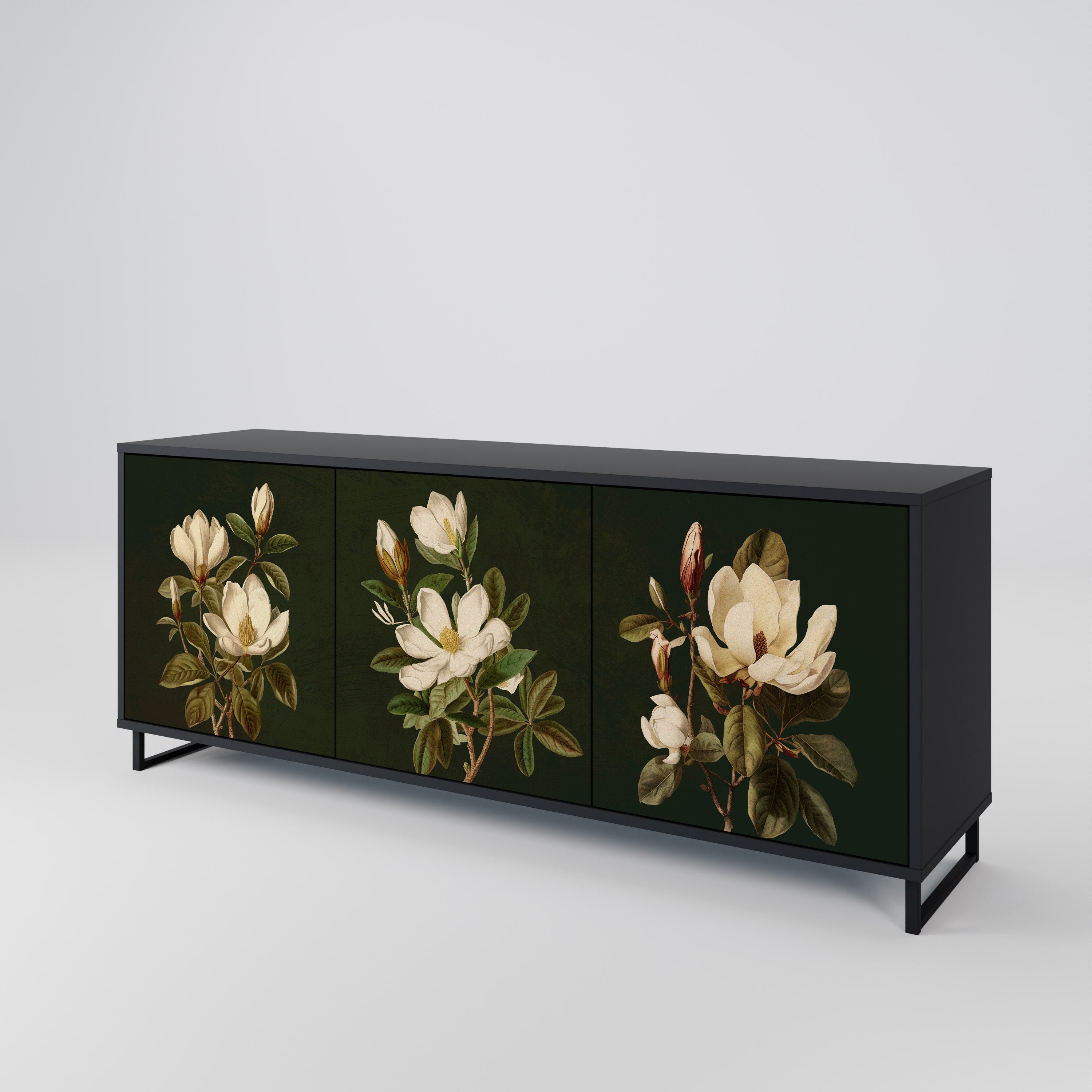 FLORAL NOIR 3-Door Sideboard in Black Finish