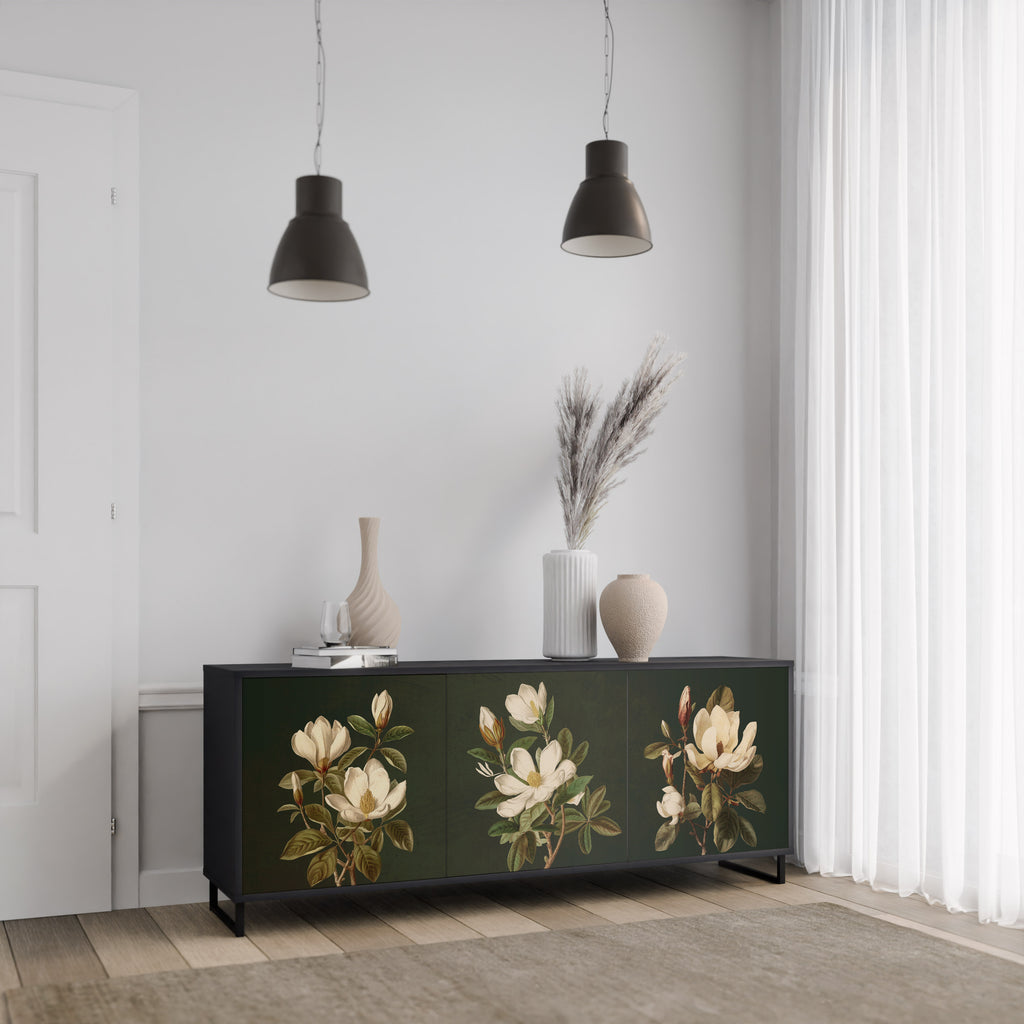 FLORAL NOIR 3-Door Sideboard in Black Finish