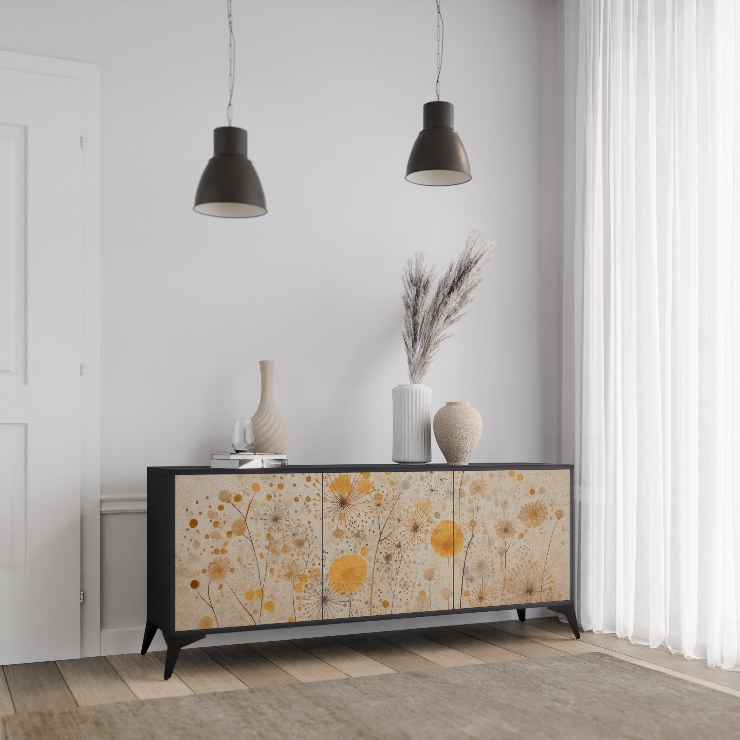 MORNING GLADE 3-Door Sideboard in Black Finish