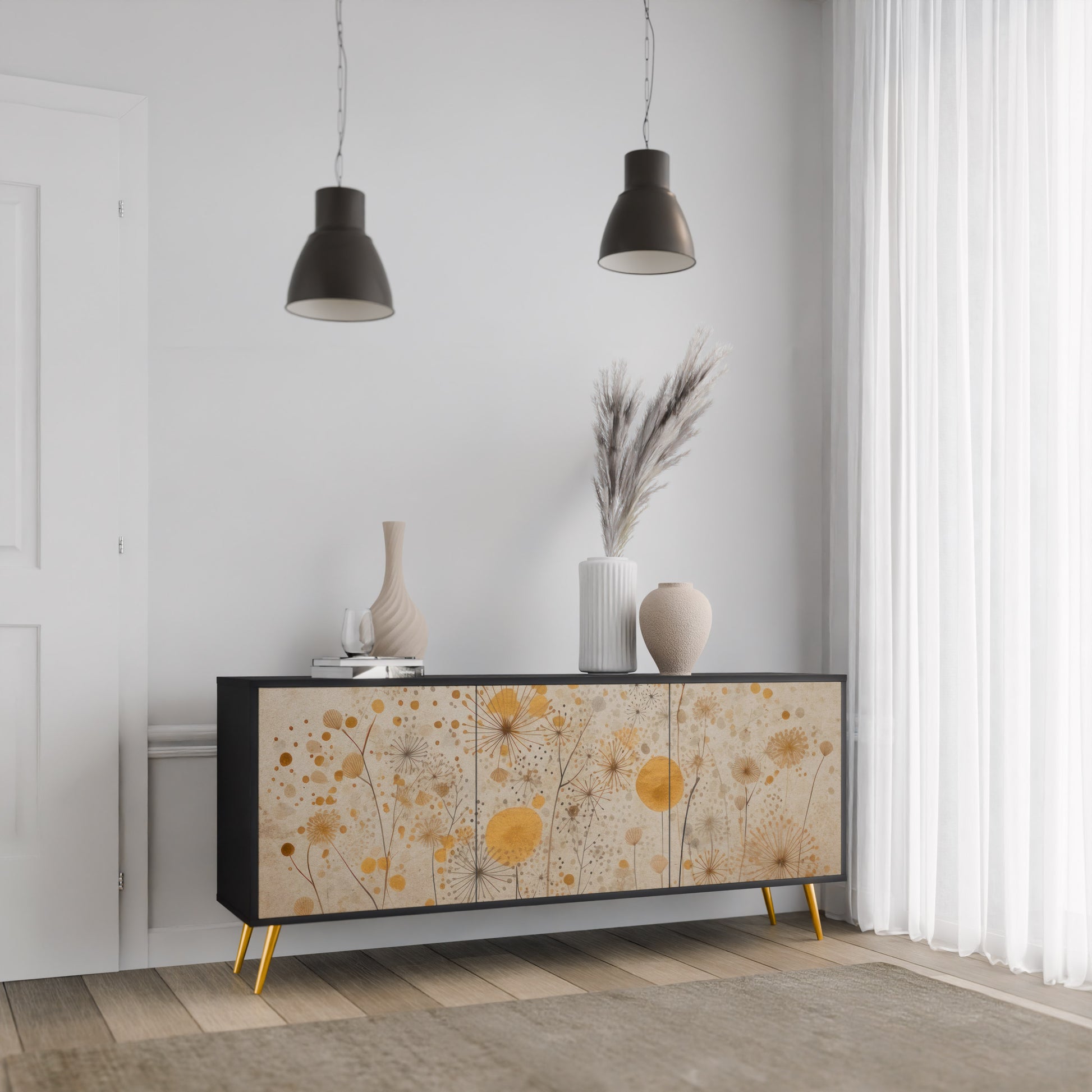 MORNING GLADE 3-Door Sideboard in Black Finish