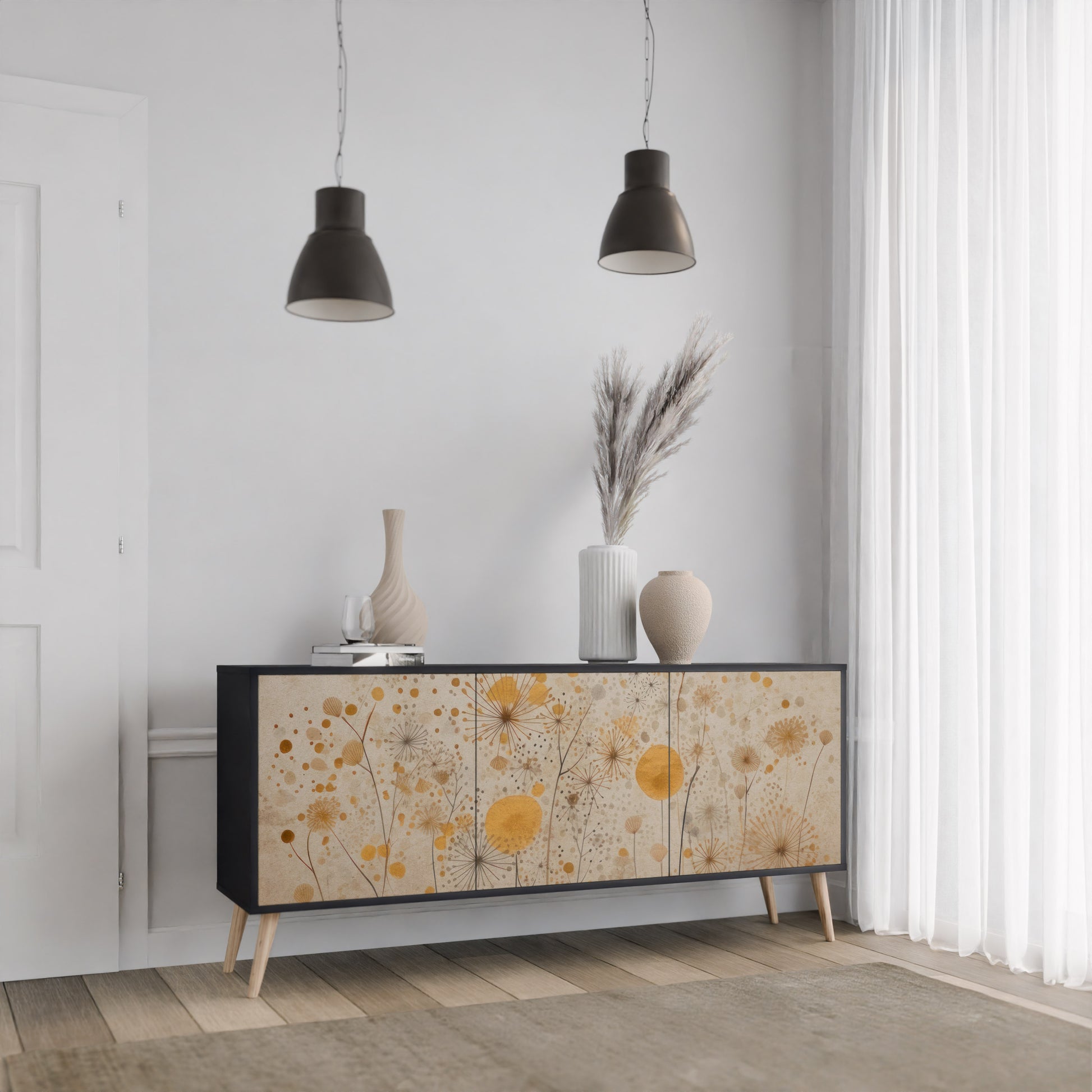MORNING GLADE 3-Door Sideboard in Black Finish